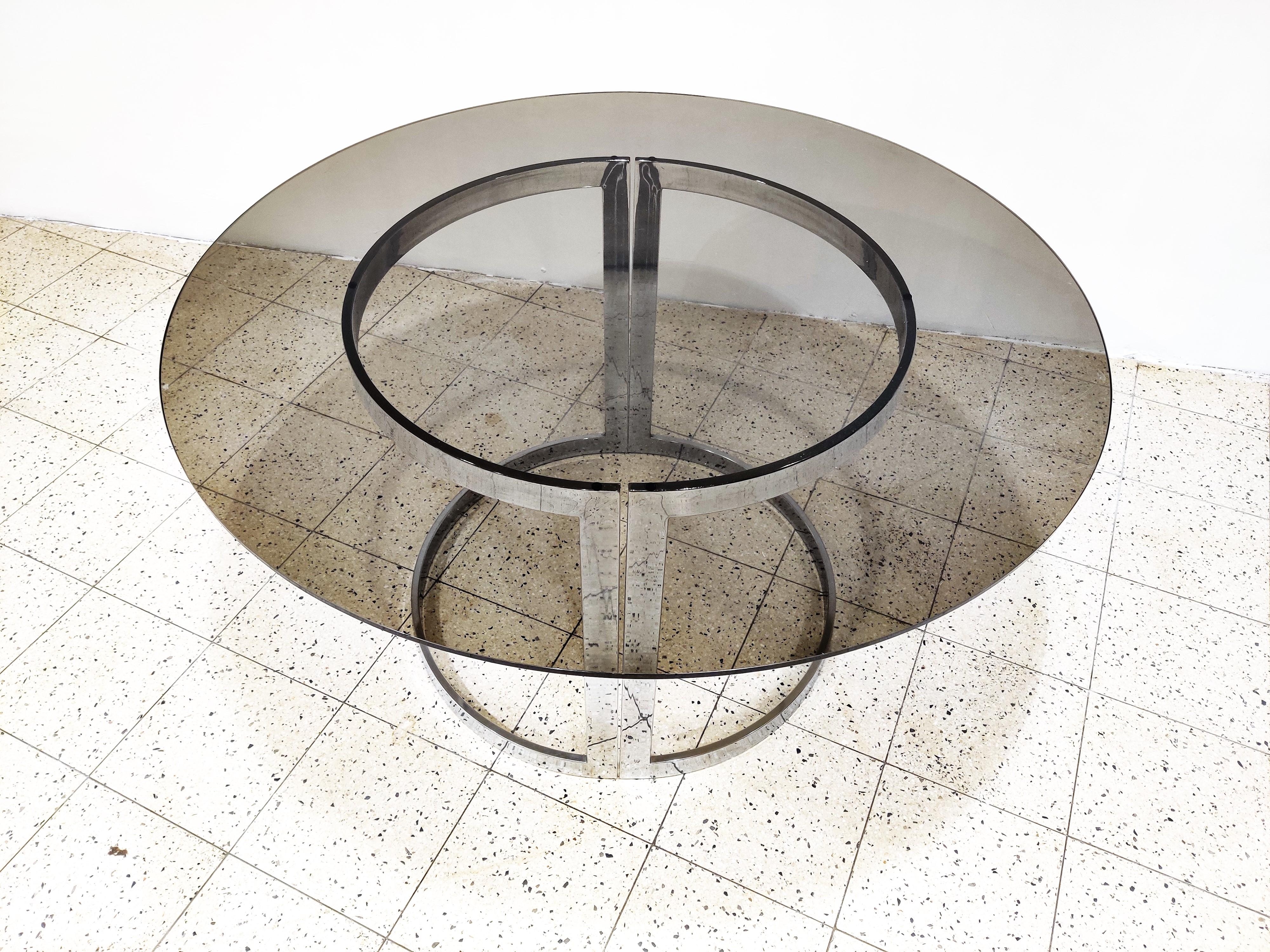 Minimalist Chrome and Smoked Glass Dining Table by Milo Baughman, 1970s