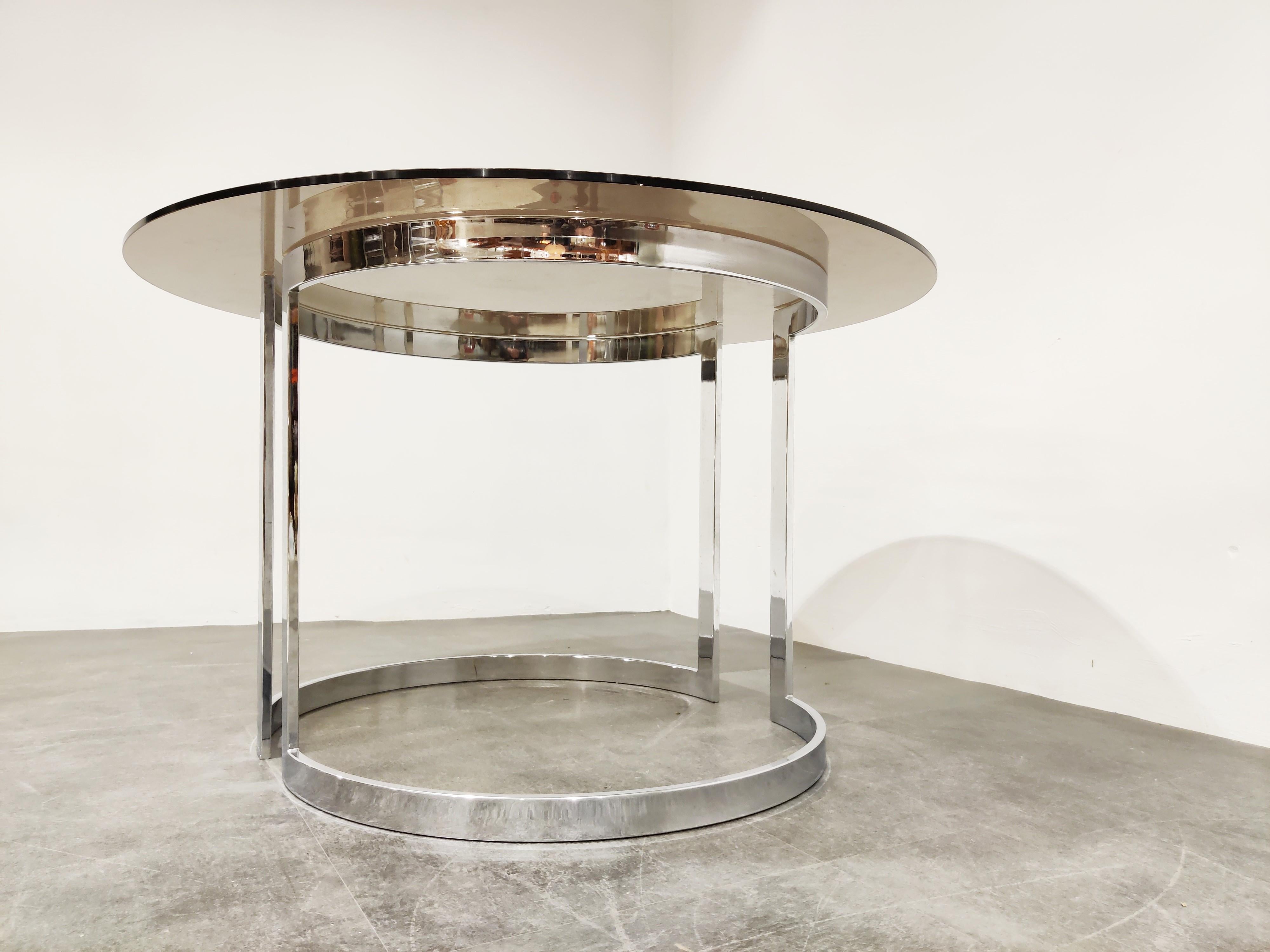 Late 20th Century Chrome and Smoked Glass Dining Table by Milo Baughman, 1970s