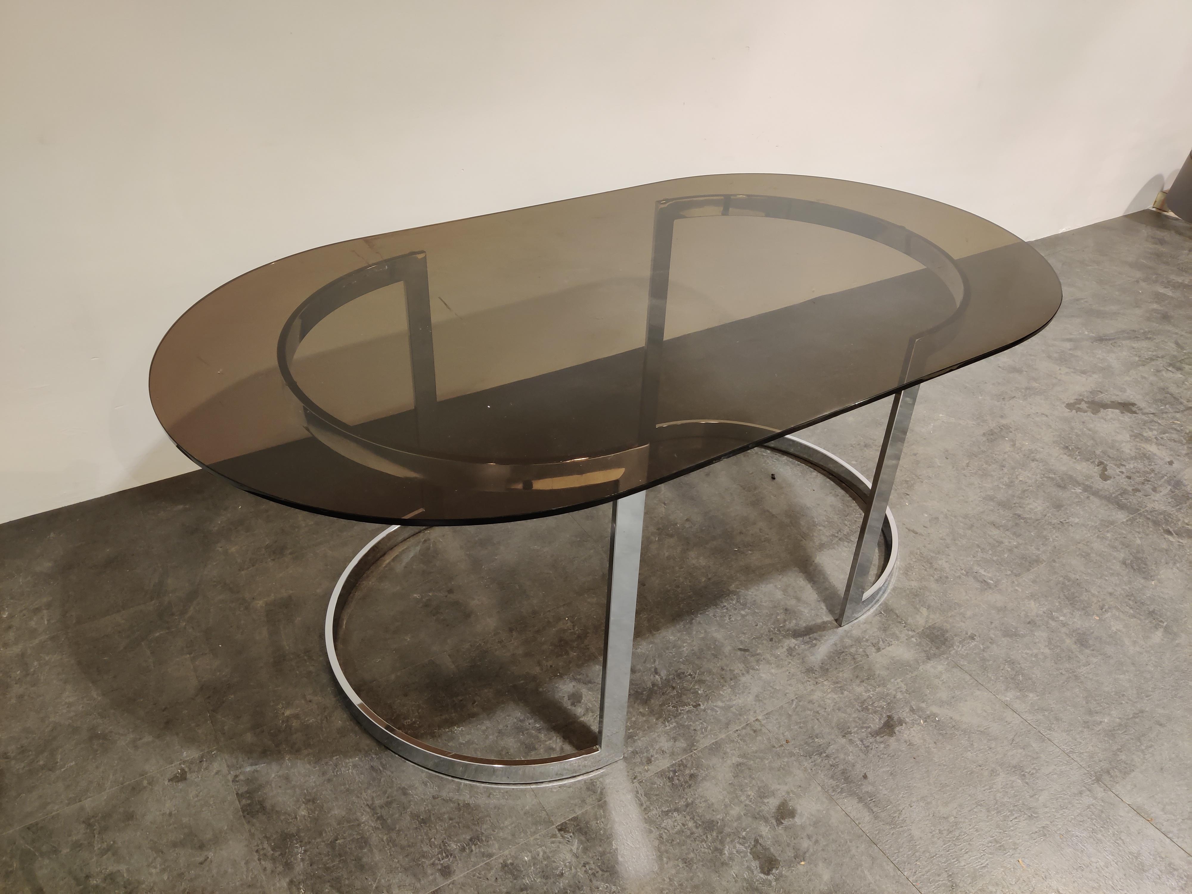 Chrome & Smoked Glass Dining Table by Milo Baughman, 1970s In Good Condition In HEVERLEE, BE