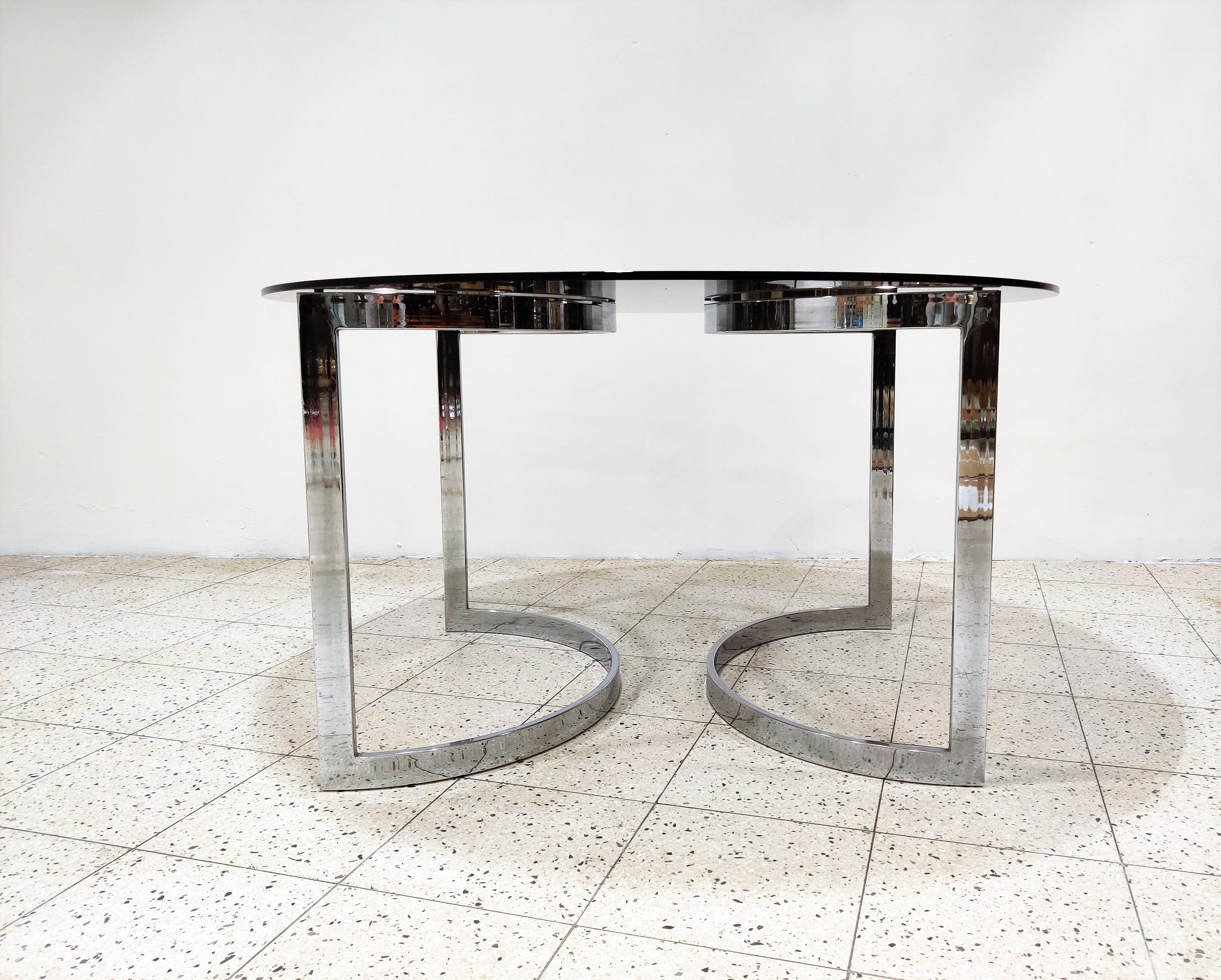 Chrome and Smoked Glass Dining Table by Milo Baughman, 1970s In Good Condition In HEVERLEE, BE