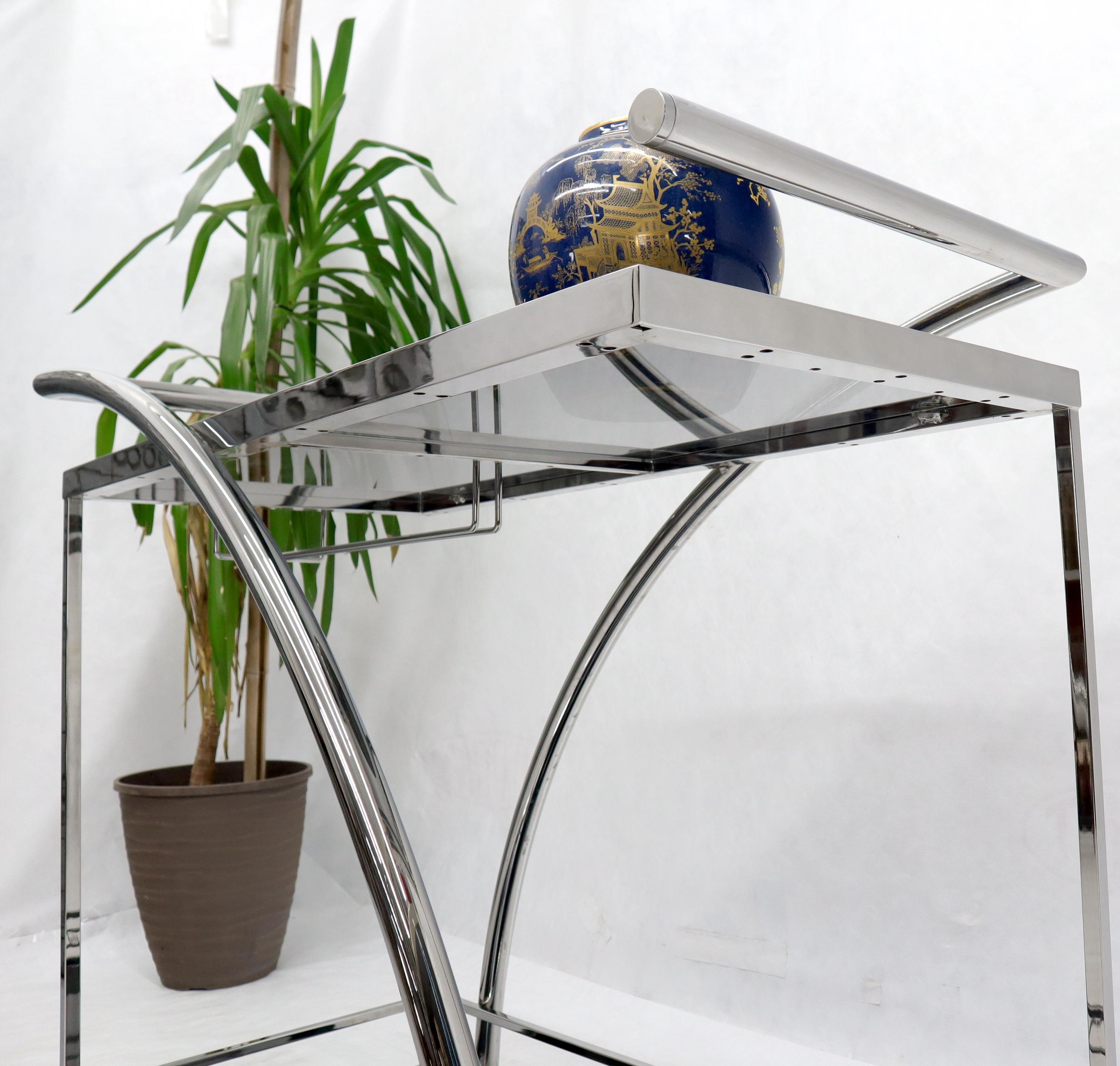 Chrome & Smoked Glass Mid-Century Modern Rolling Serving Cart Bar For Sale 6