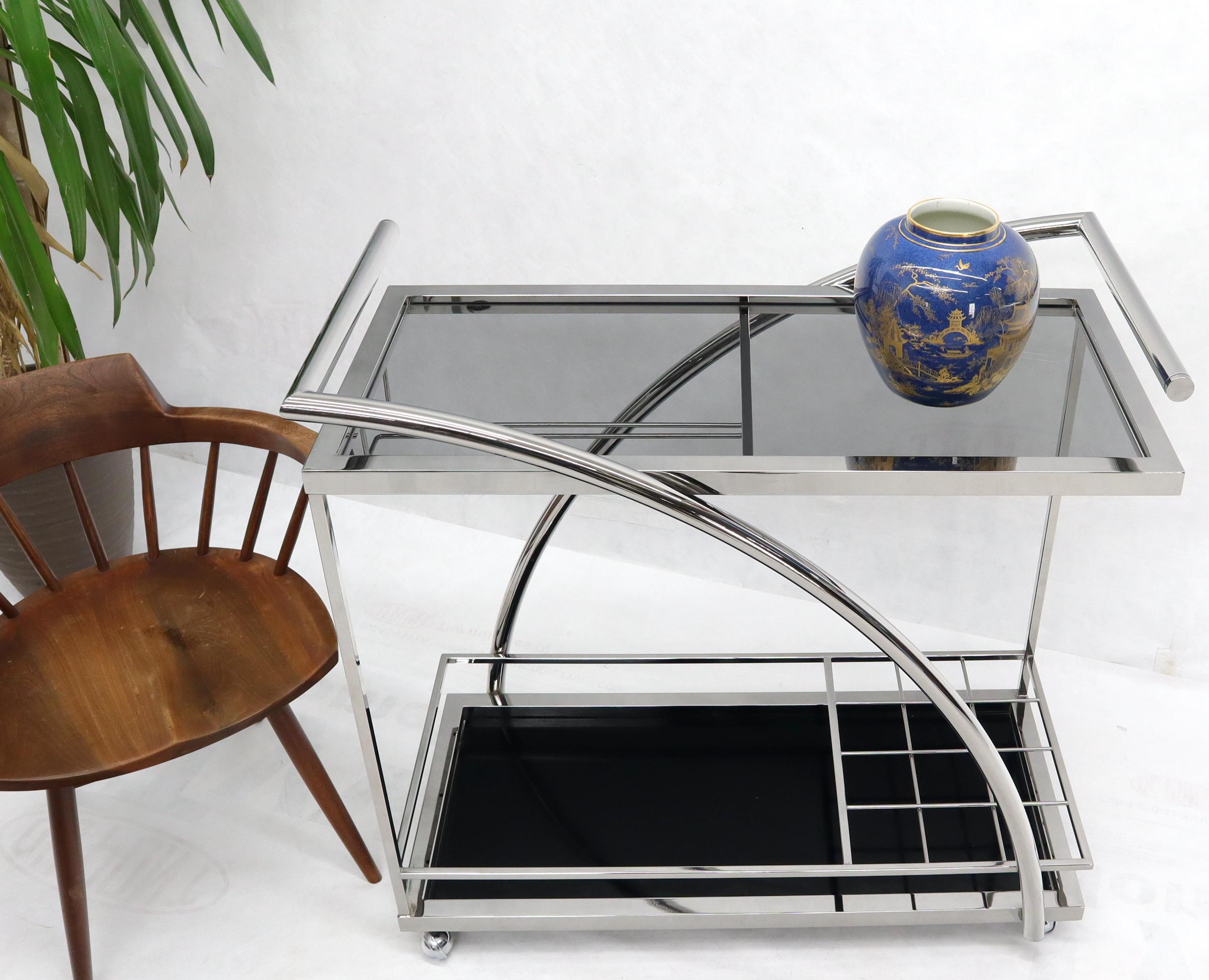 20th Century Chrome & Smoked Glass Mid-Century Modern Rolling Serving Cart Bar For Sale