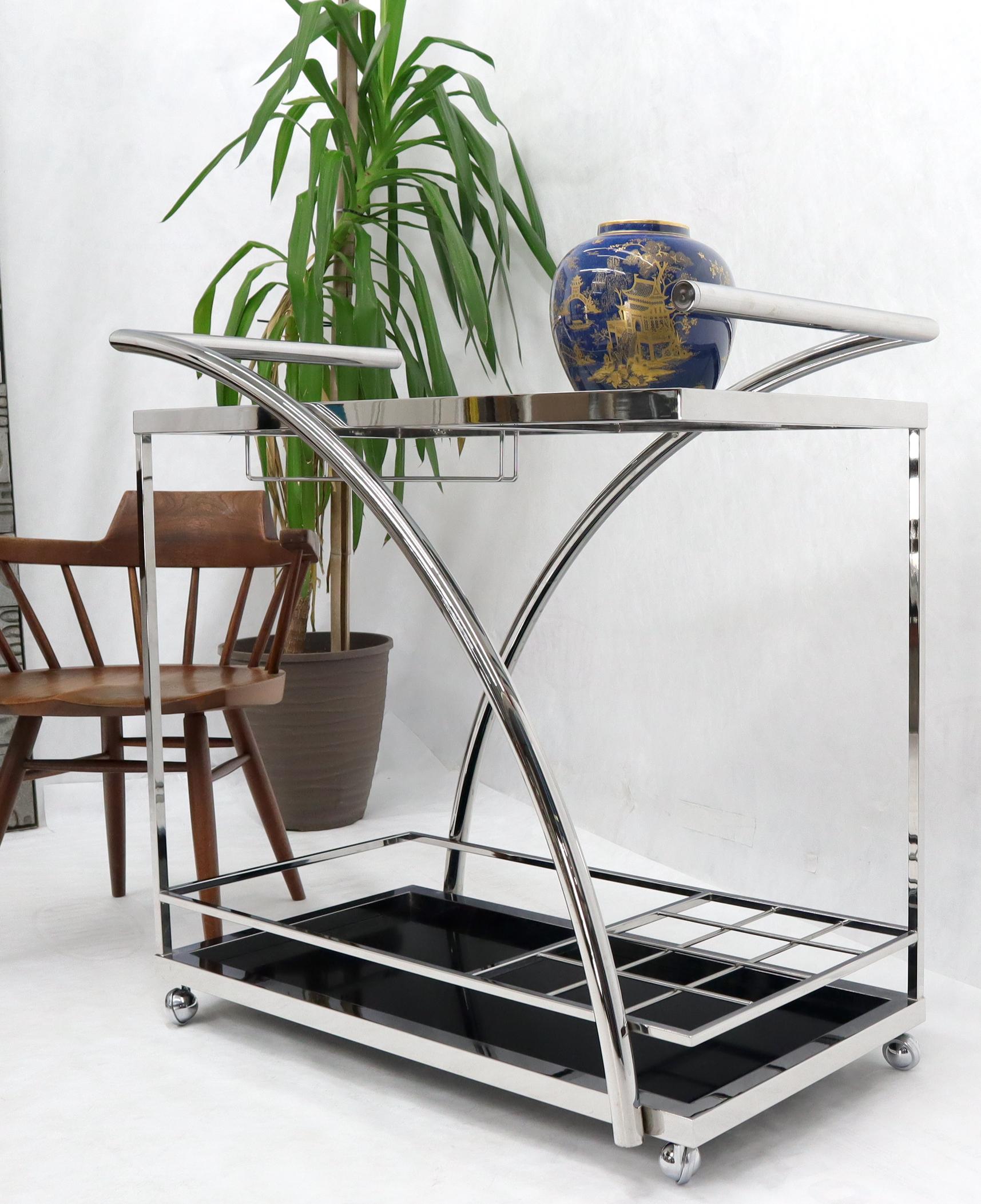Chrome & Smoked Glass Mid-Century Modern Rolling Serving Cart Bar For Sale 1