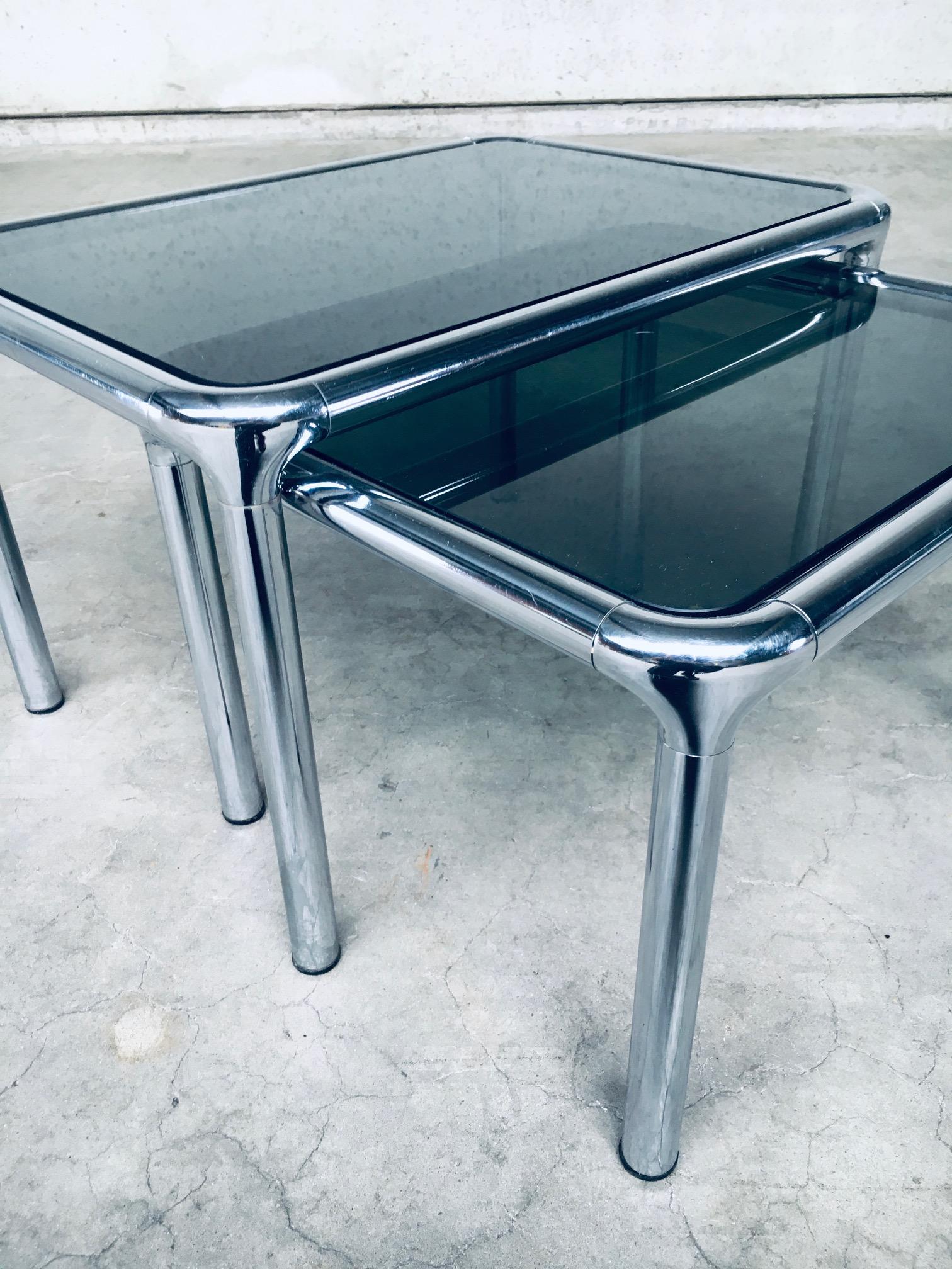 Chrome & Smoked Glass Nesting Tables by Etienne Fermigier, France 1970's For Sale 4