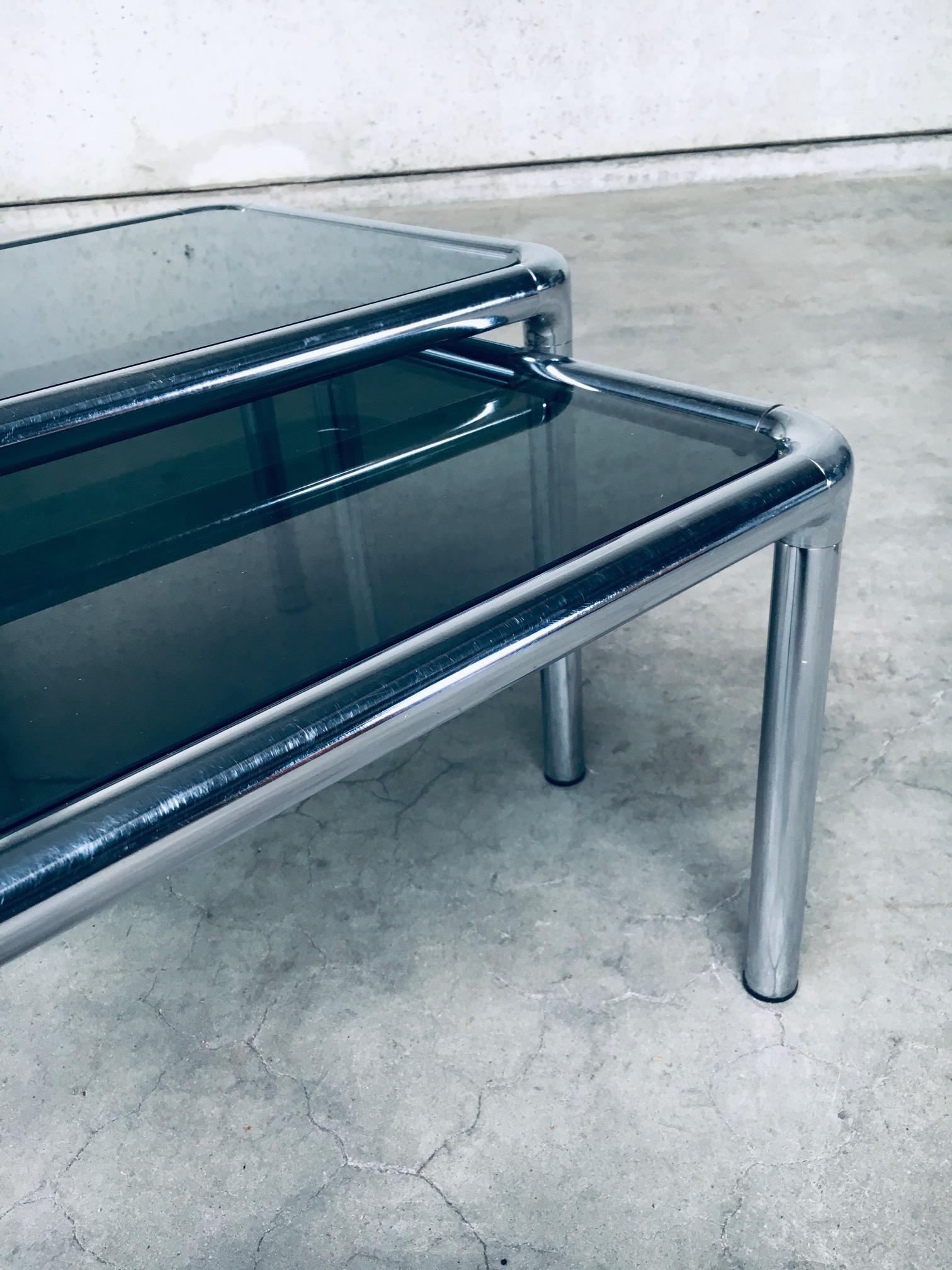 Chrome & Smoked Glass Nesting Tables by Etienne Fermigier, France 1970's For Sale 6