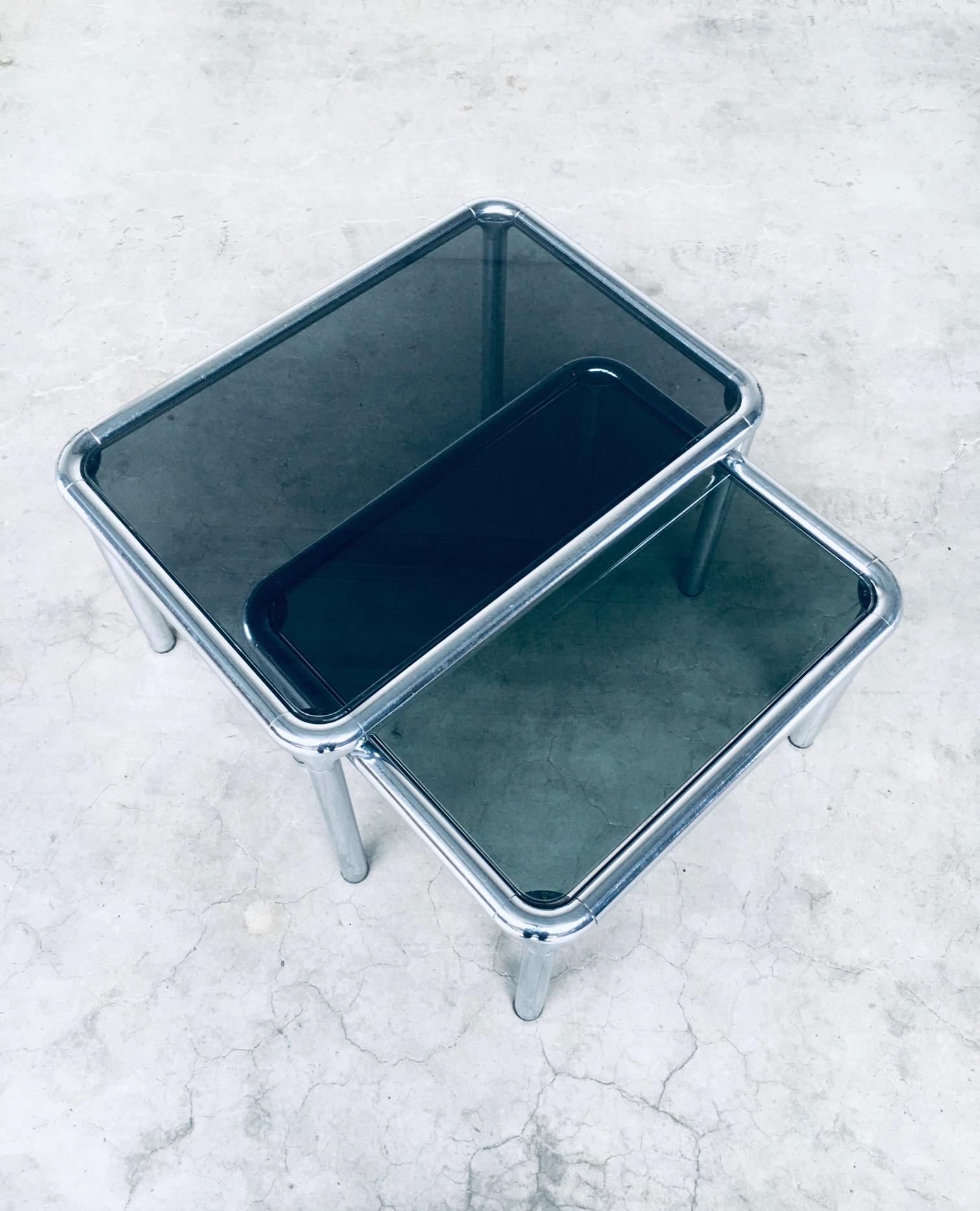 Chrome & Smoked Glass Nesting Tables by Etienne Fermigier, France 1970's For Sale 12