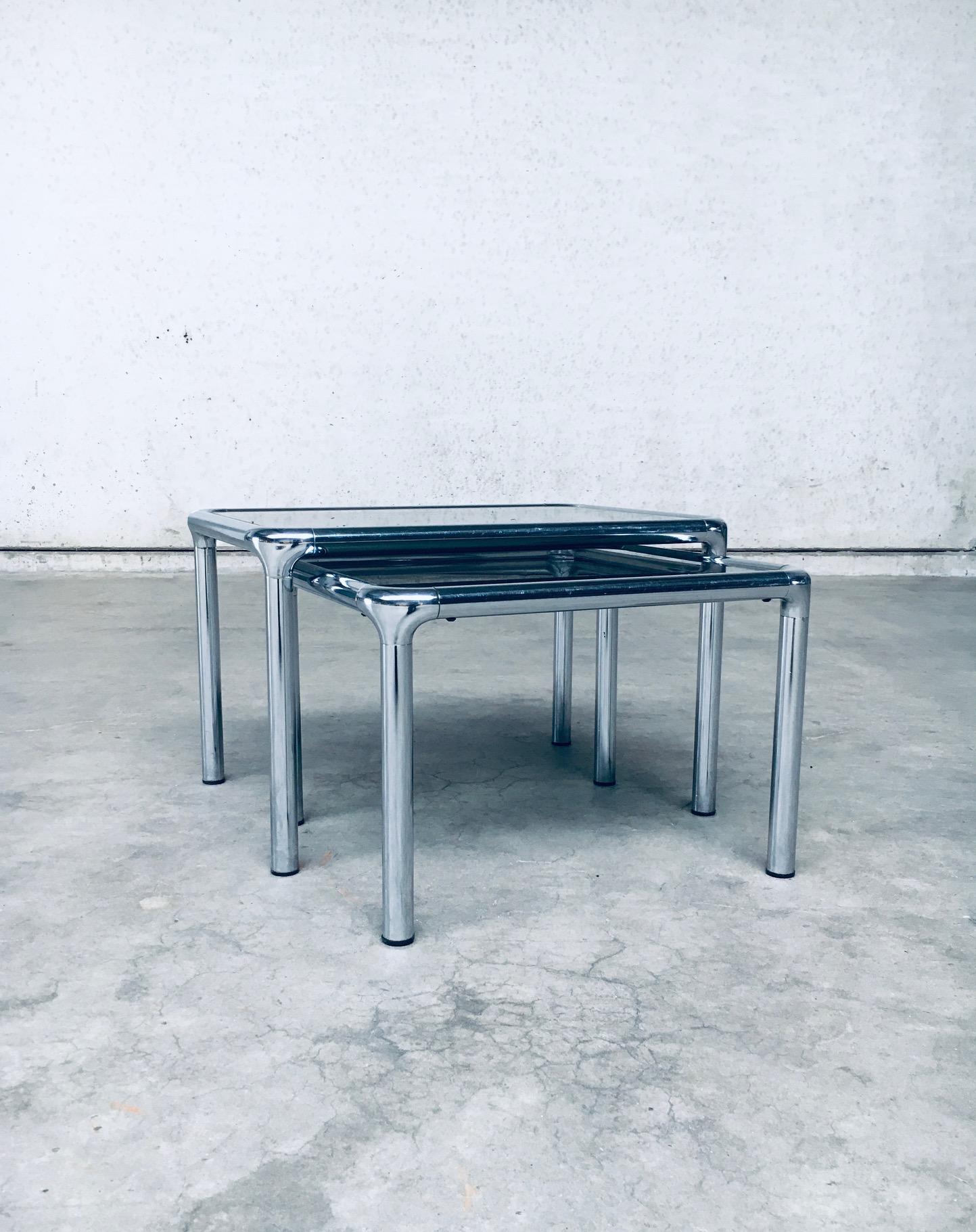 Mid-Century Modern Chrome & Smoked Glass Nesting Tables by Etienne Fermigier, France 1970's For Sale