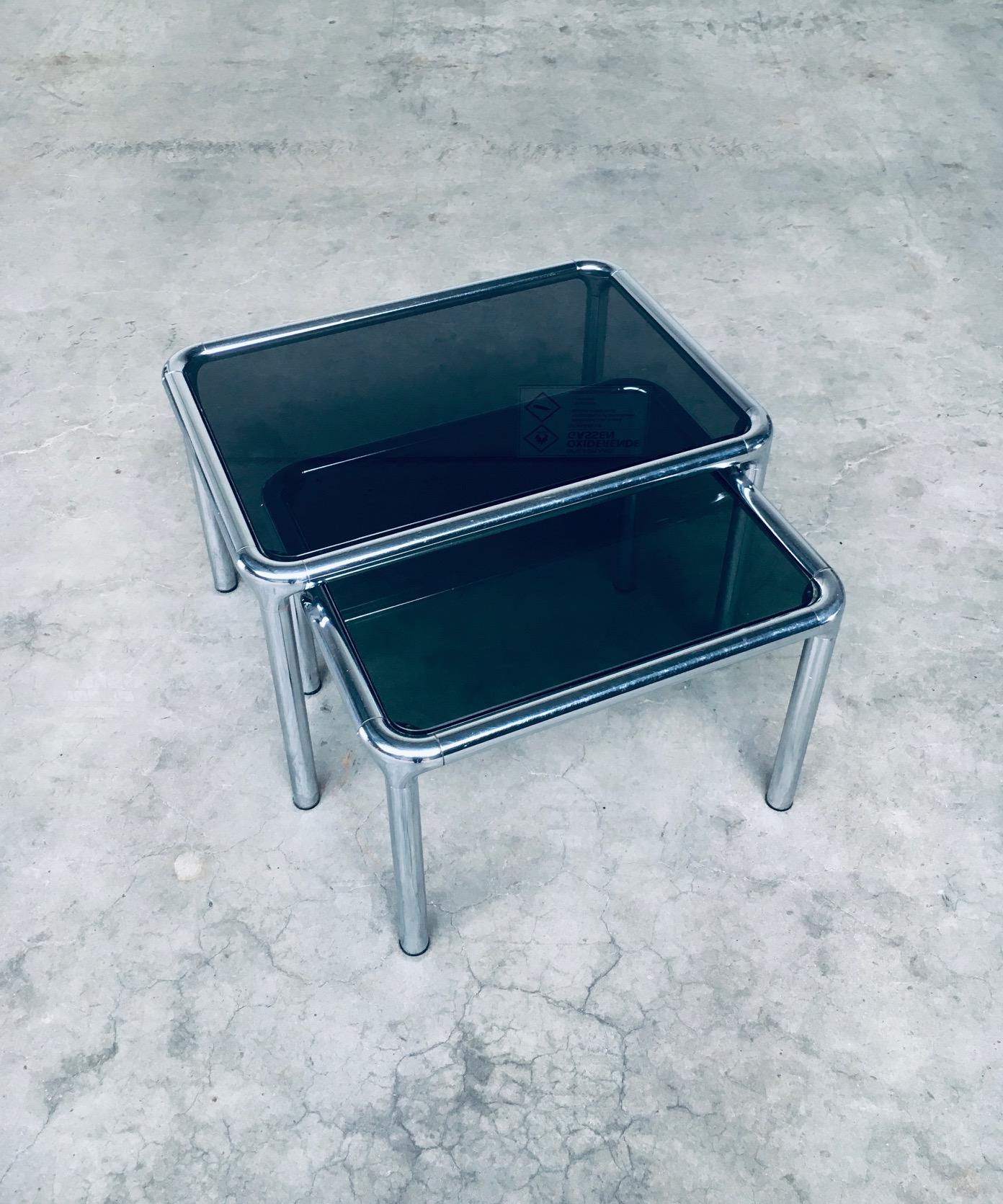 French Chrome & Smoked Glass Nesting Tables by Etienne Fermigier, France 1970's For Sale