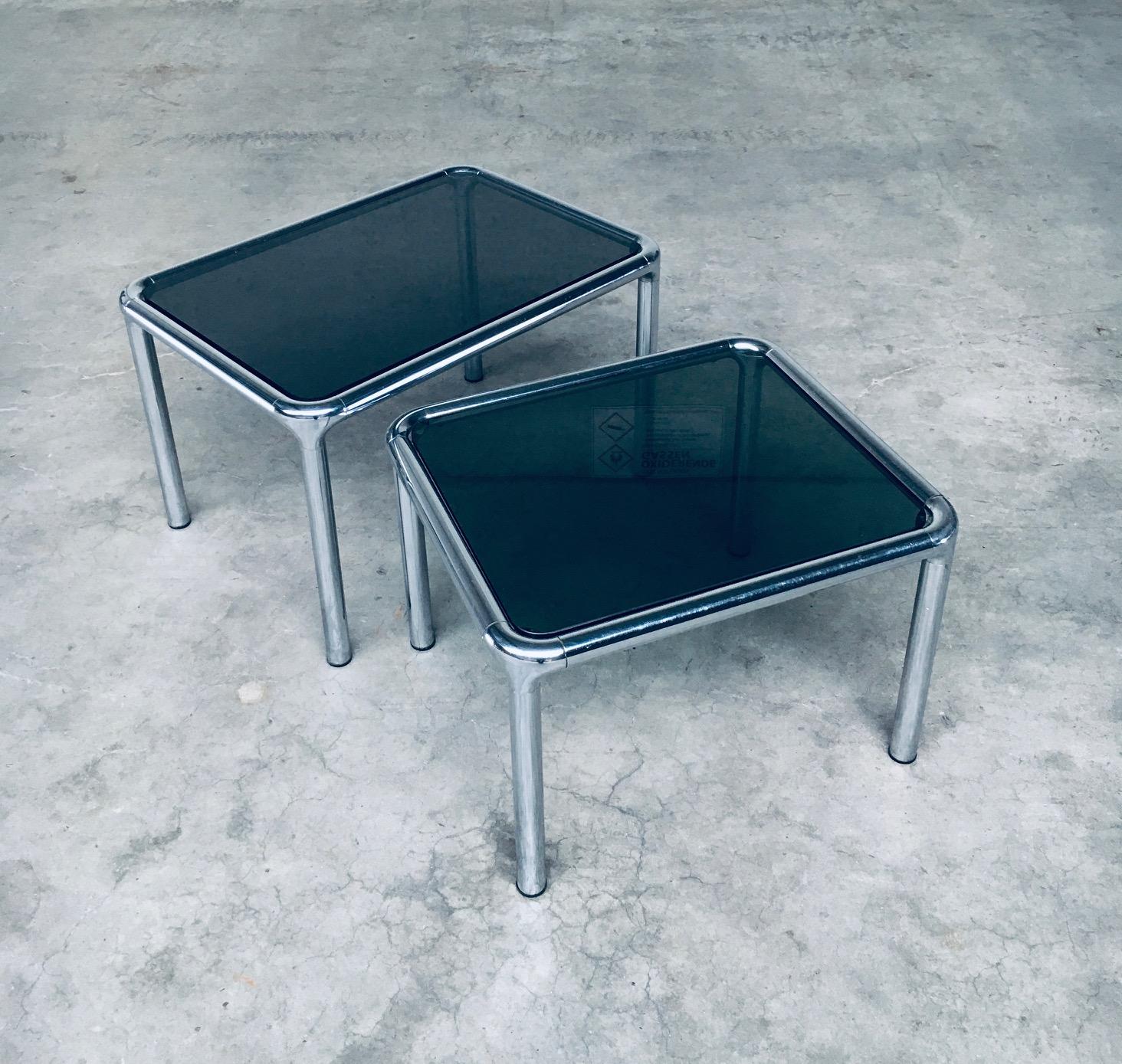 Chrome & Smoked Glass Nesting Tables by Etienne Fermigier, France 1970's In Good Condition For Sale In Oud-Turnhout, VAN