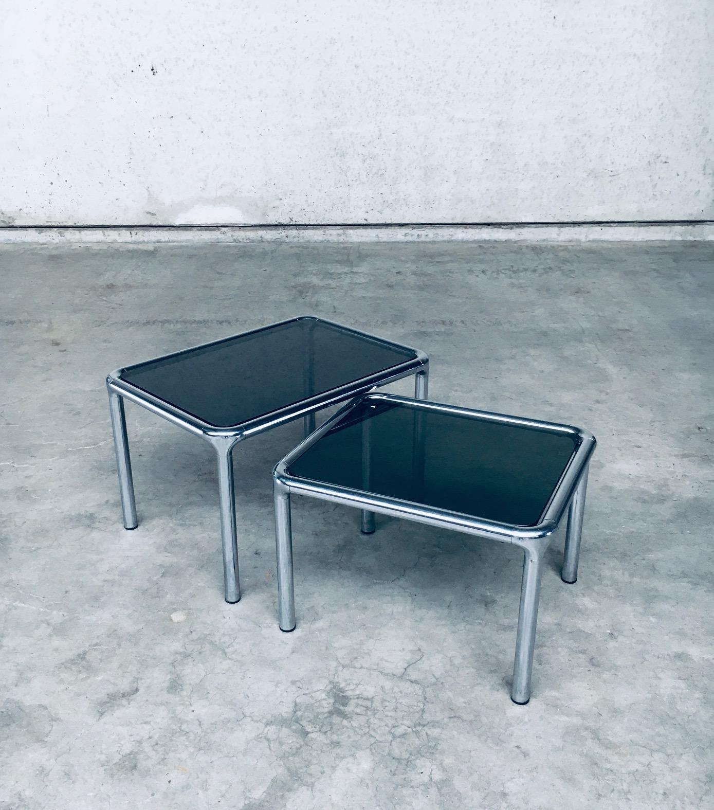 Chrome & Smoked Glass Nesting Tables by Etienne Fermigier, France 1970's For Sale 1