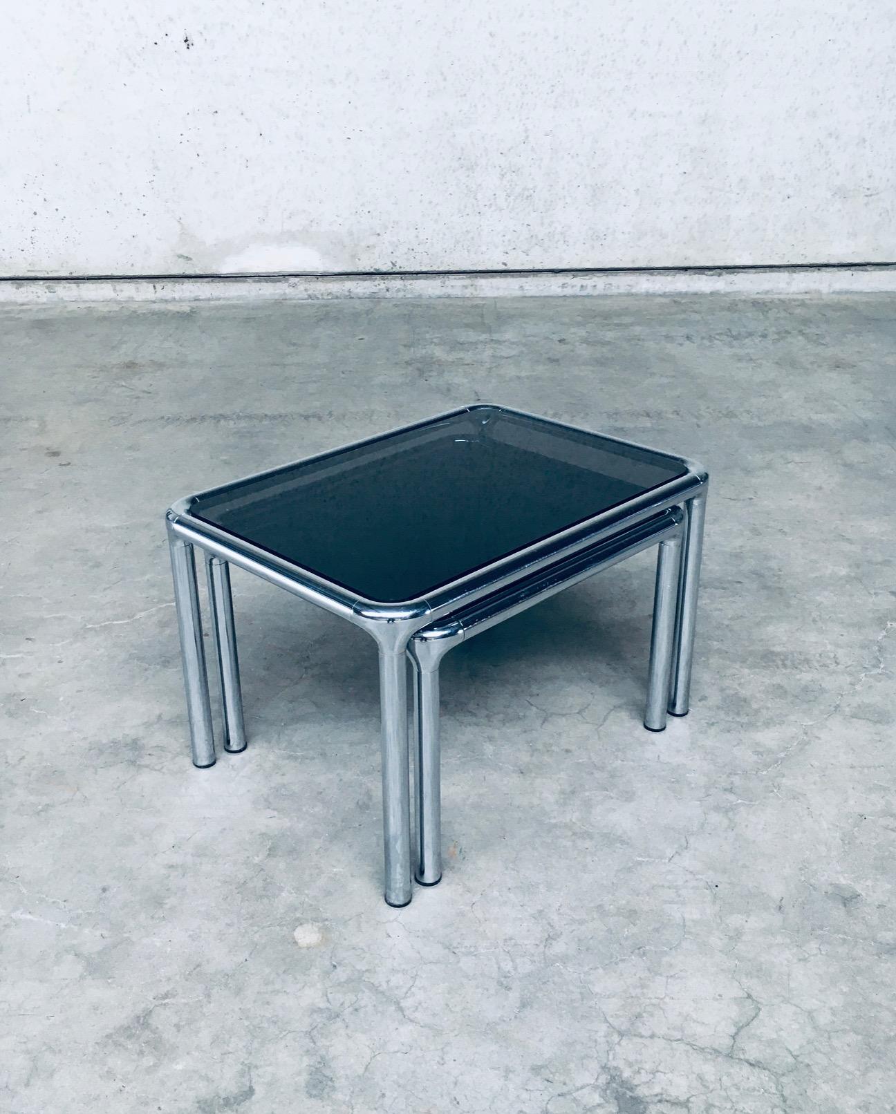 Chrome & Smoked Glass Nesting Tables by Etienne Fermigier, France 1970's For Sale 2