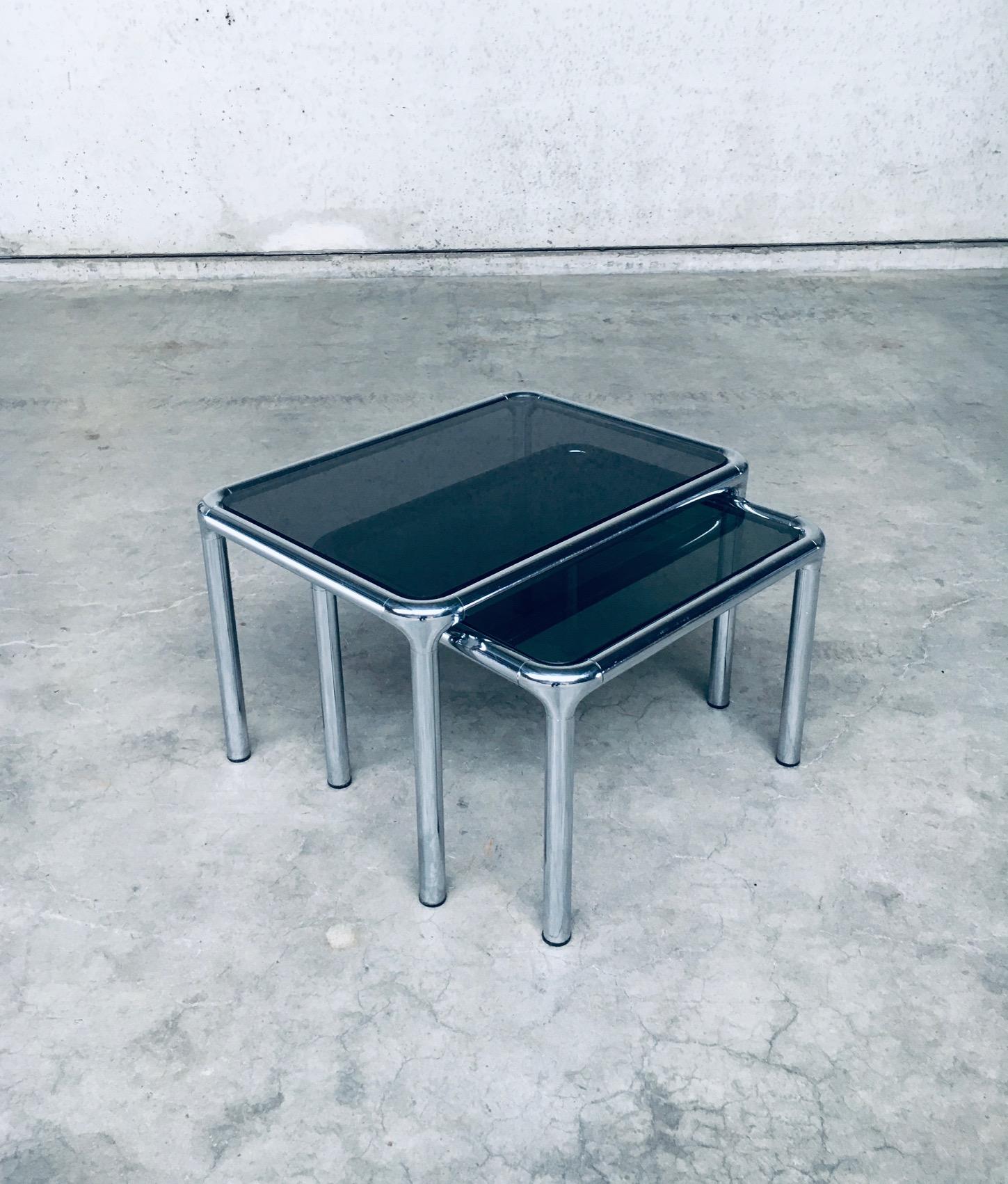 Chrome & Smoked Glass Nesting Tables by Etienne Fermigier, France 1970's For Sale 3