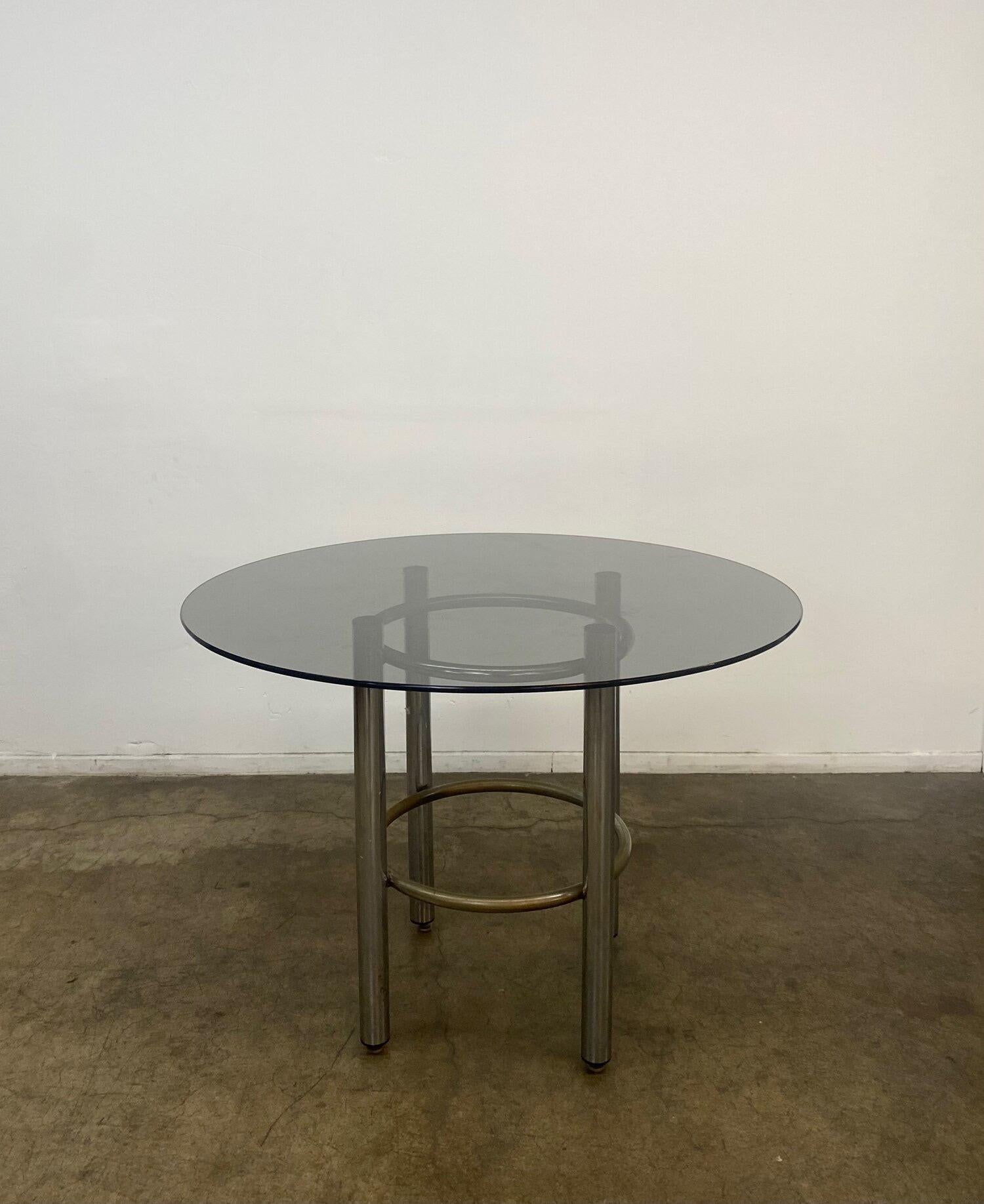 Post-Modern Chrome & Smoked Glass Round Dining Table  