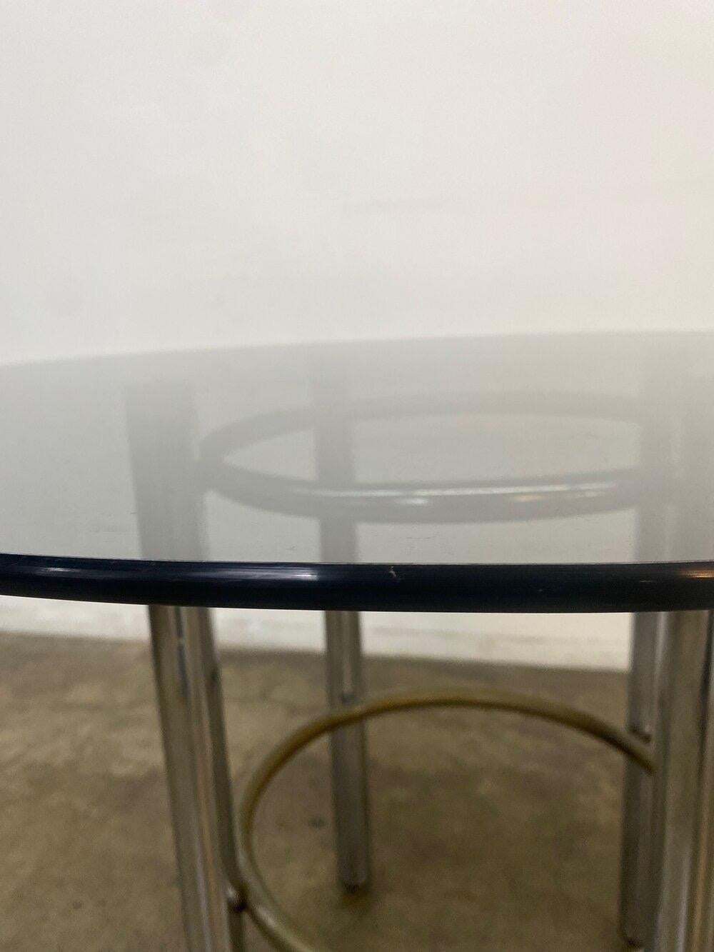 Chrome & Smoked Glass Round Dining Table   In Good Condition In Los Angeles, CA