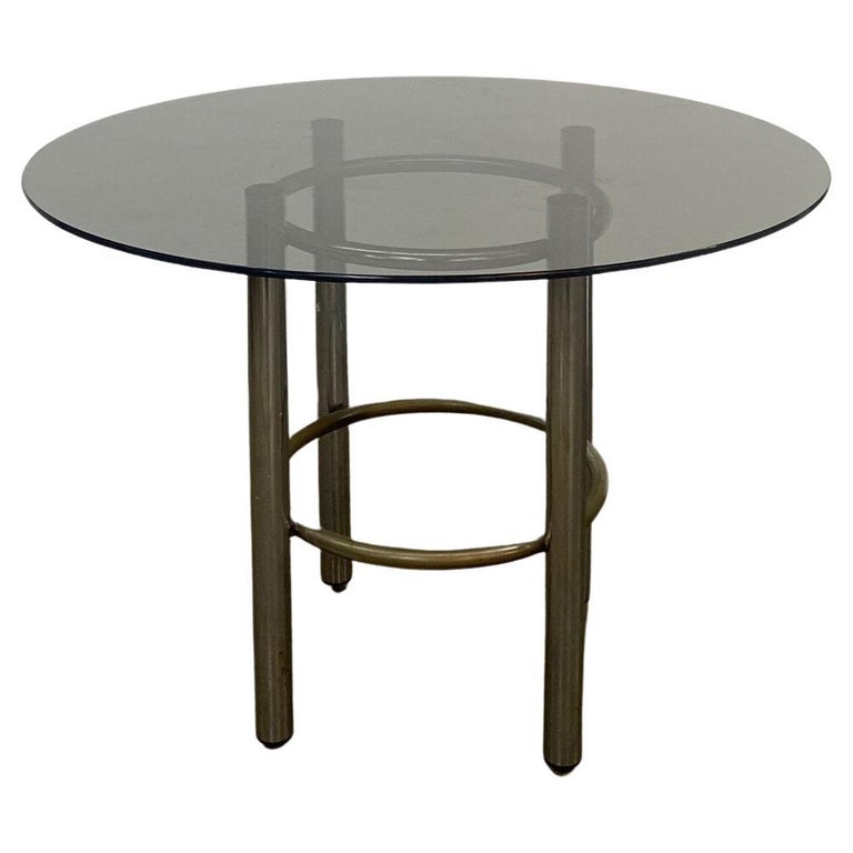 Chrome and Smoked Glass Round Dining Table at 1stDibs