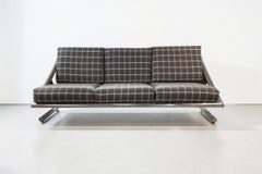Chrome Sofa by Italian Designer Plato Ginello, with Pollack Wool Plaid Fabric
