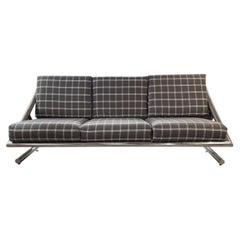 Chrome Sofa by Italian Designer Plato Ginello, with Pollack Wool Plaid Fabric