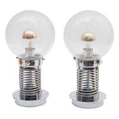 Chrome Spiral Clear Glass Globe Table Lamps, 1970s, Germany