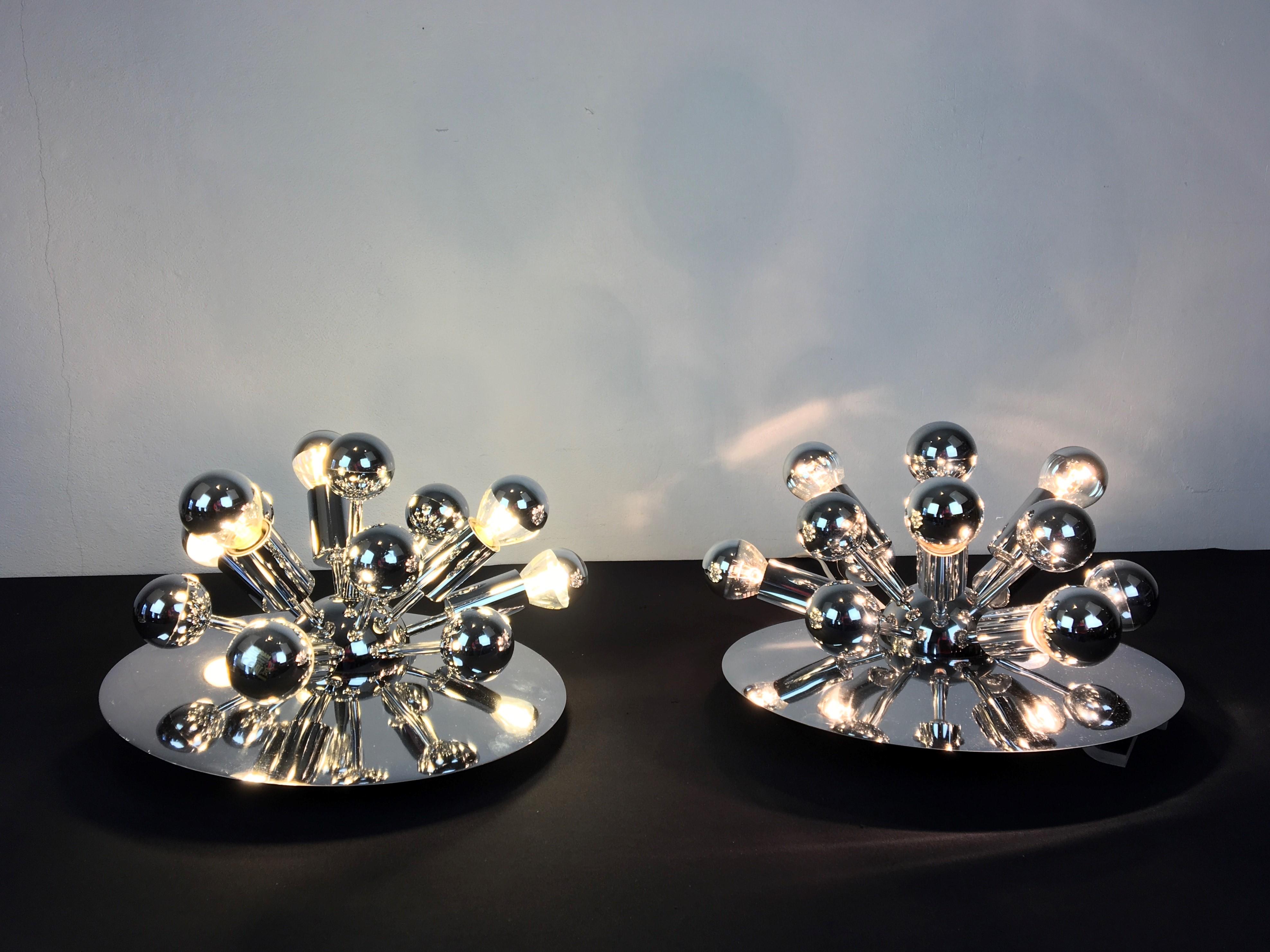 Belgian Chrome Sputnik Flush Mounts, 1970s For Sale