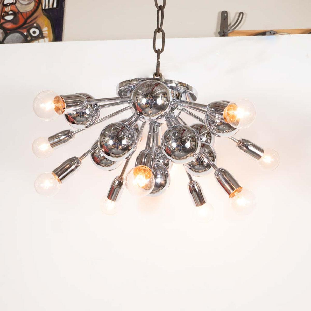Chrome Sputnik Style Flush Mount Fixture In Good Condition For Sale In Tarrytown, NY
