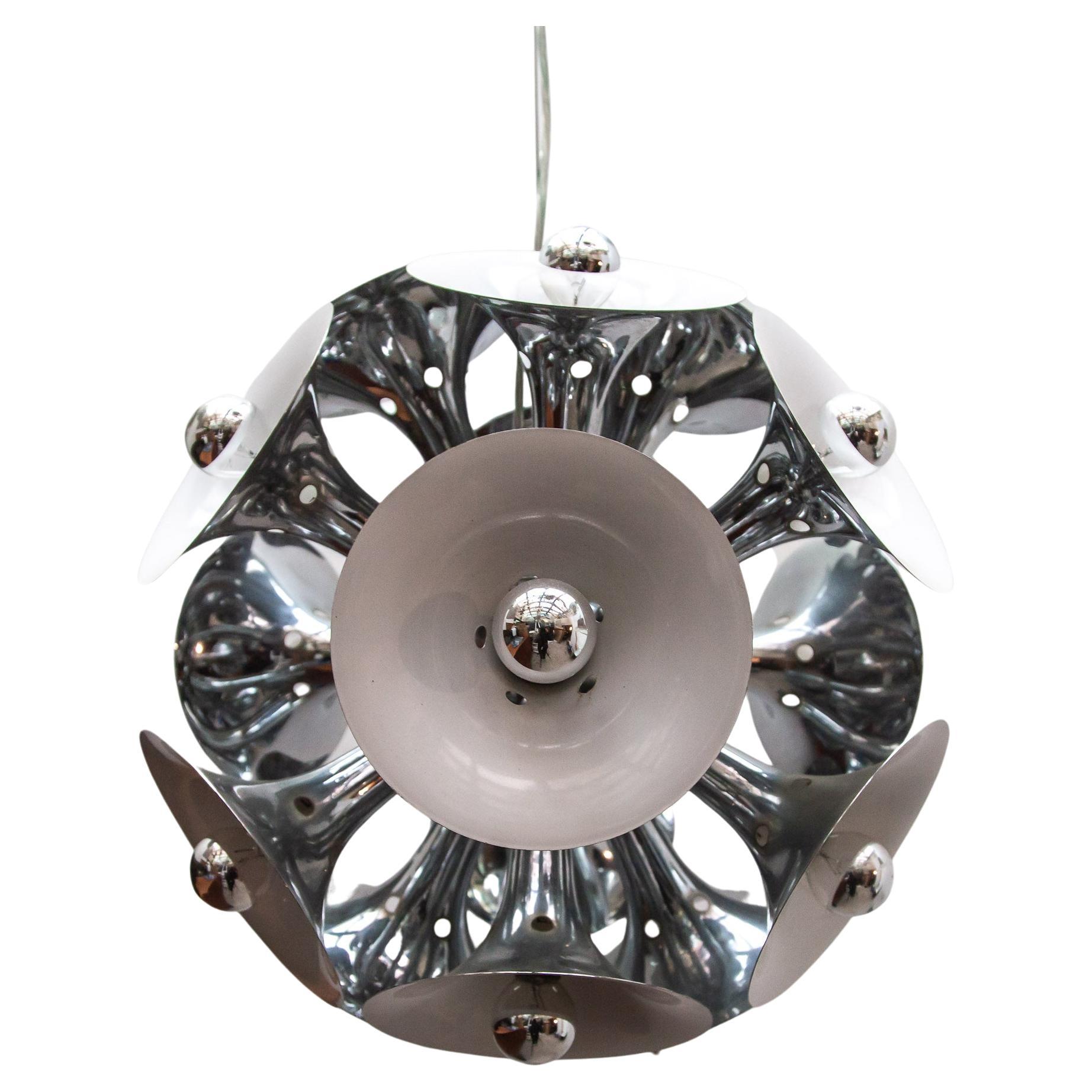 Chrome Sputnik Trompet Chandelier Model Dandelion, Italy For Sale