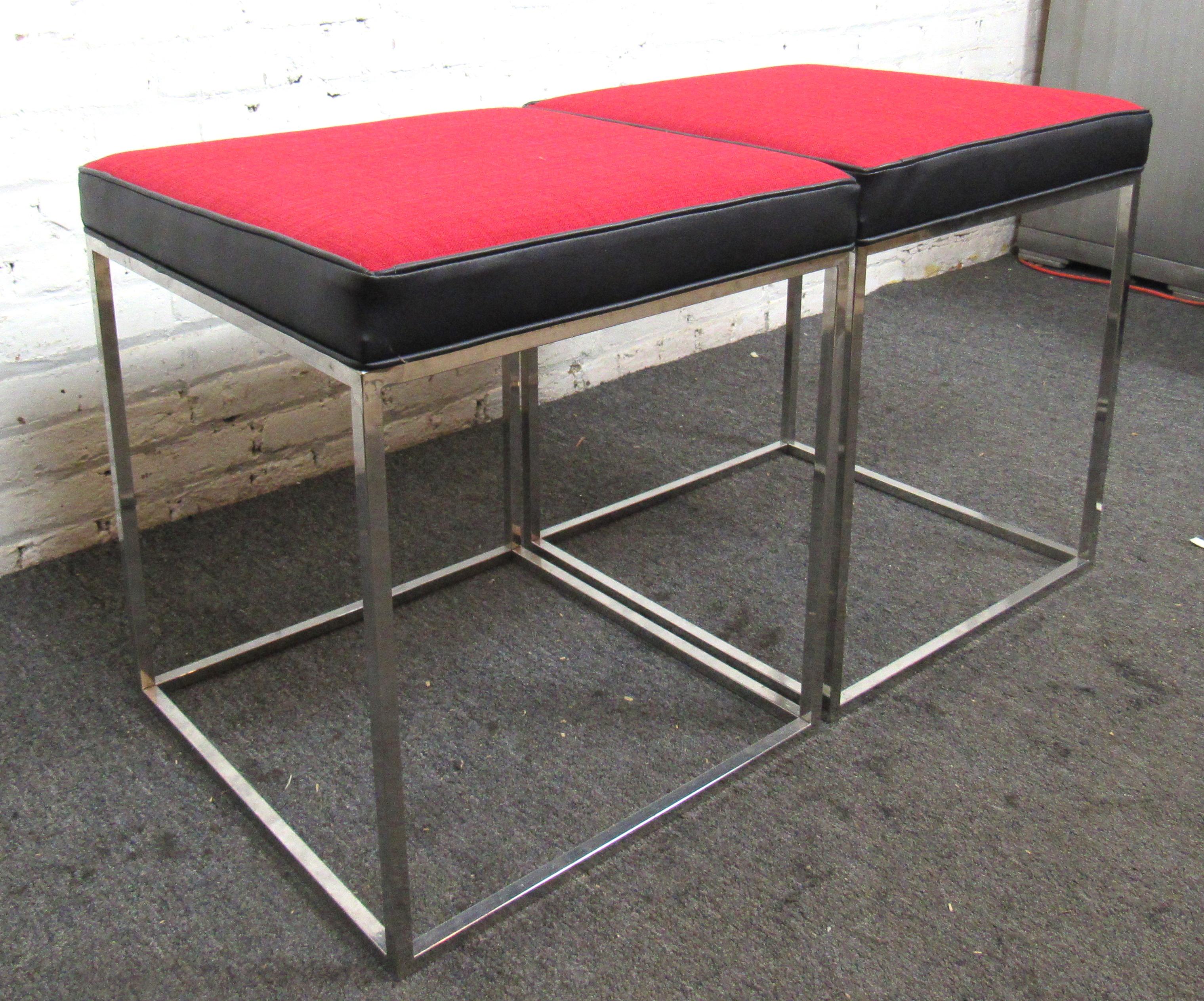 Chrome Square Benches In Good Condition For Sale In Brooklyn, NY