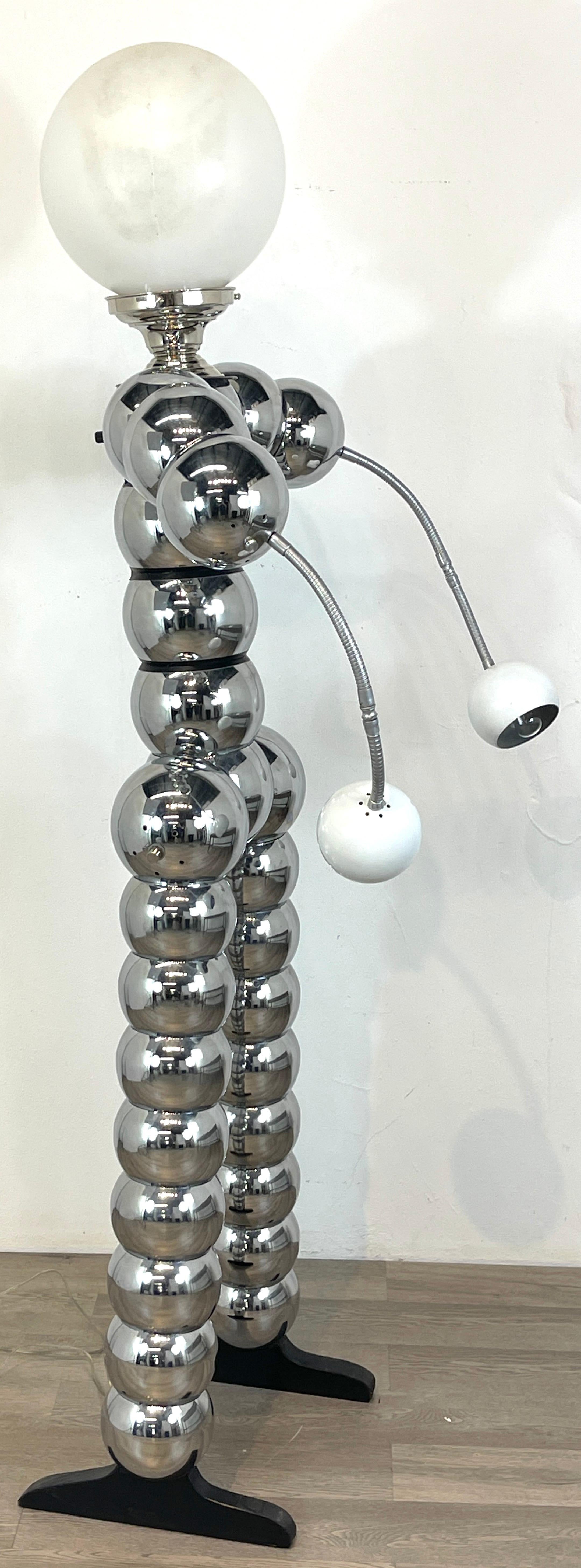 Chrome Stacked Ball Articulated Robot Floor Lamp Attributed to George Kovacs 3