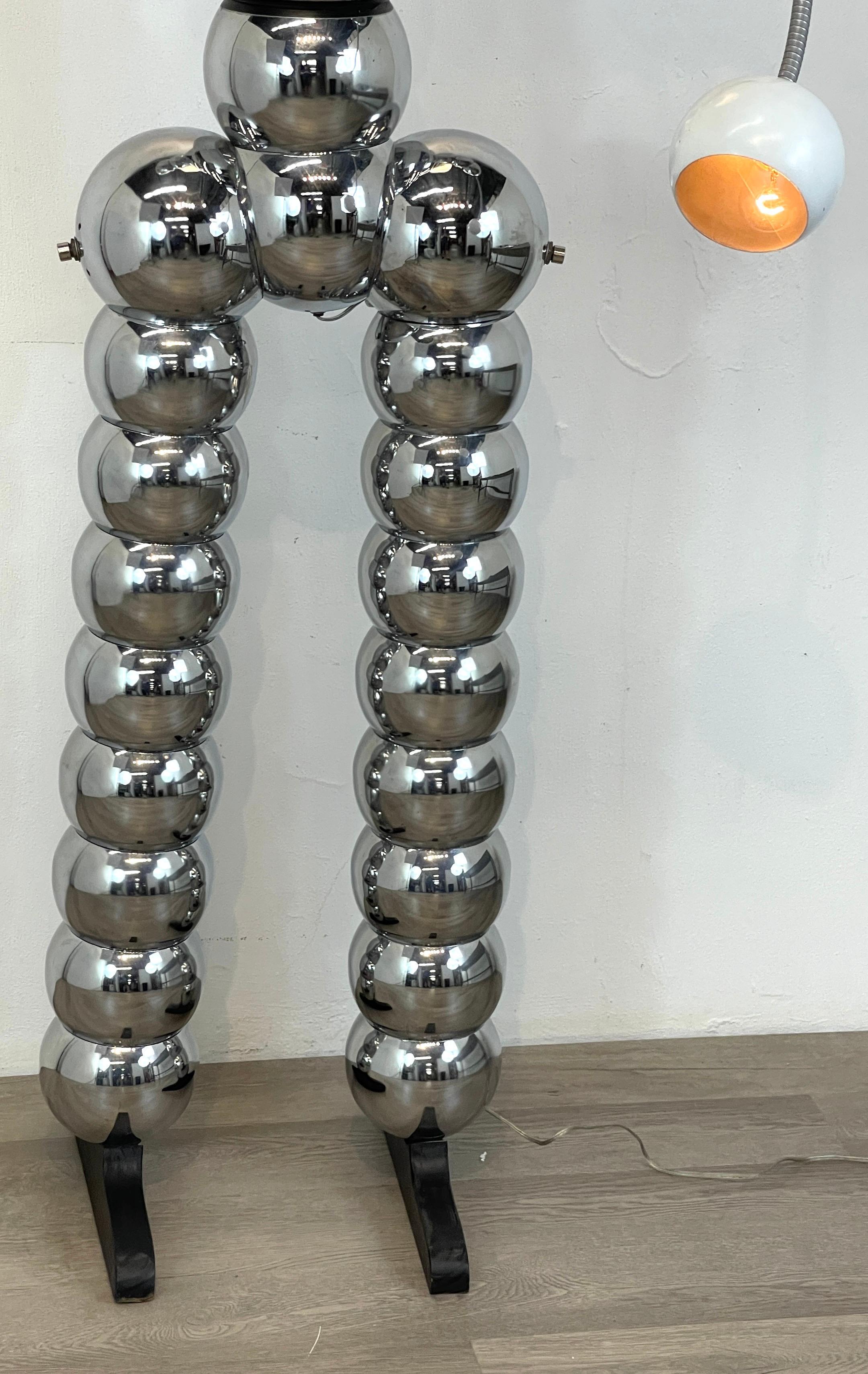 Chrome Stacked Ball Articulated Robot Floor Lamp Attributed to George Kovacs 10