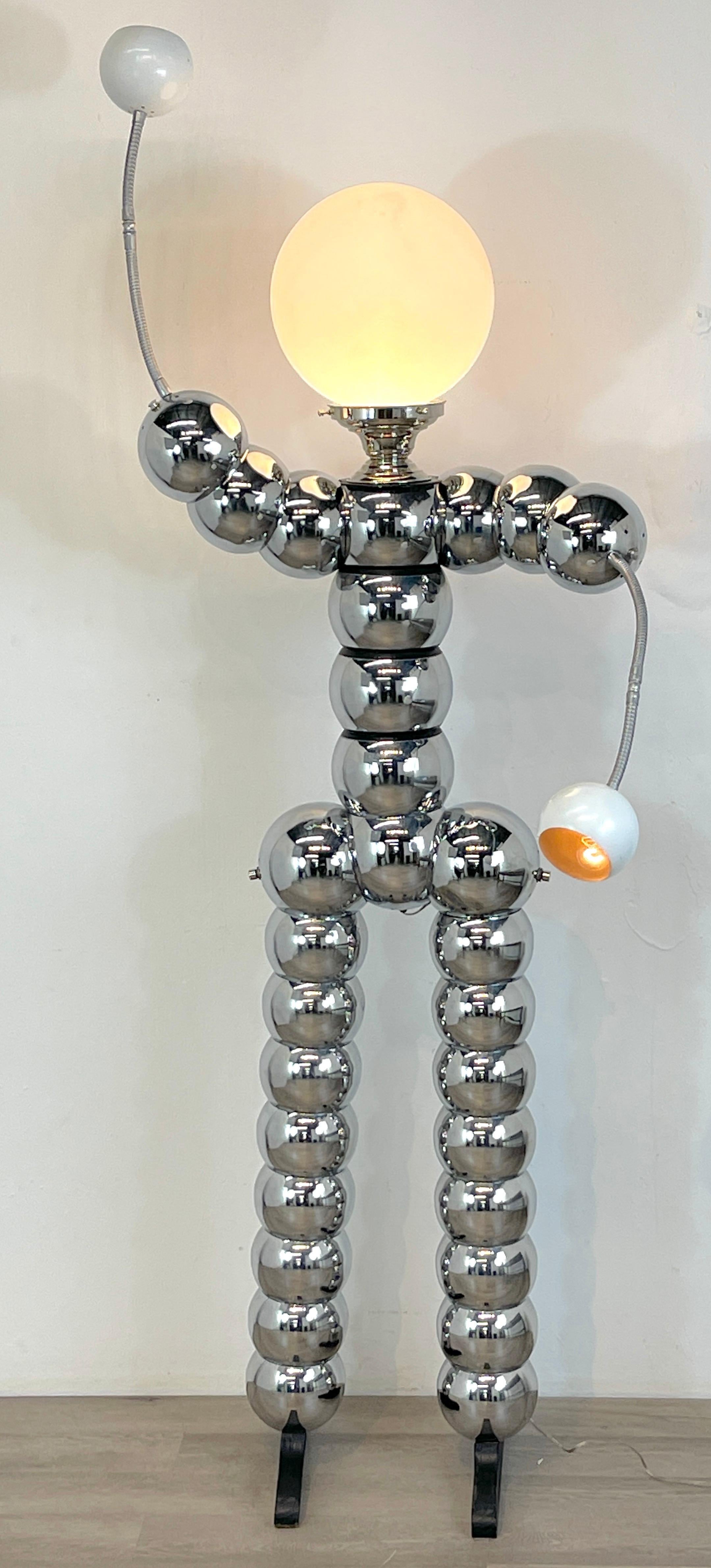 Chrome stacked ball articulated robot floor lamp attributed to George Kovacs
Probably a one of kind showroom display floor lamp, with a 15