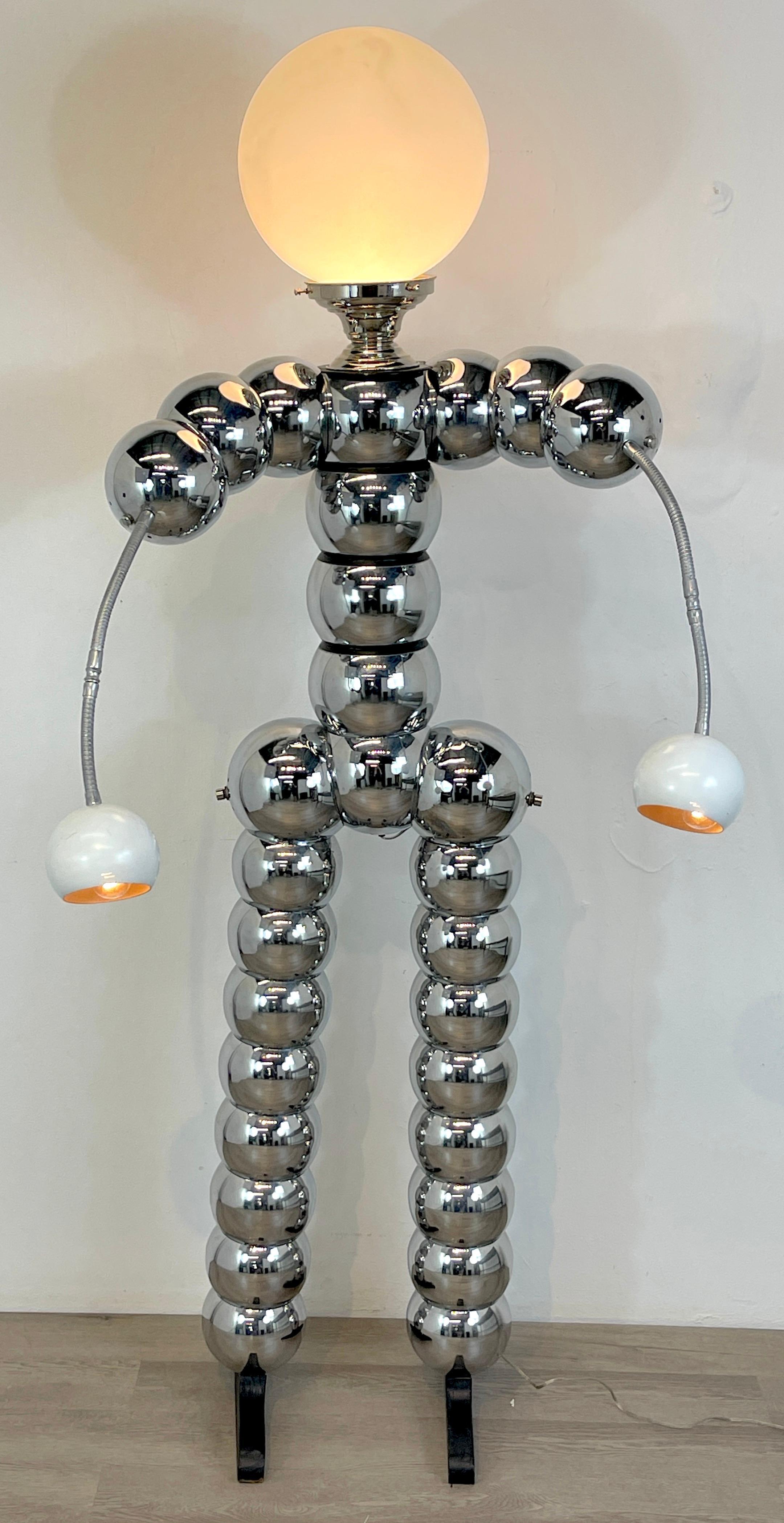 Mid-Century Modern Chrome Stacked Ball Articulated Robot Floor Lamp Attributed to George Kovacs