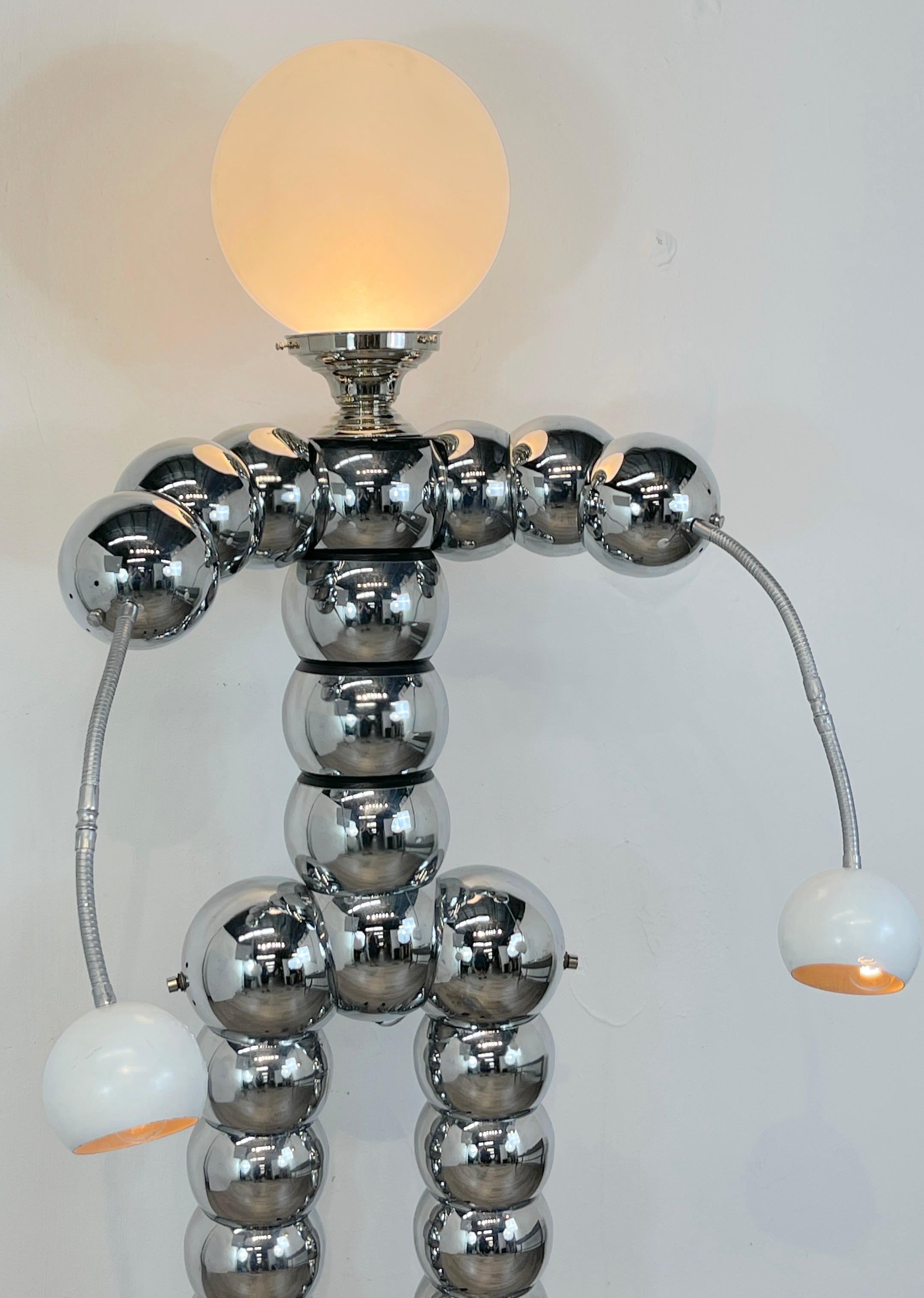 American Chrome Stacked Ball Articulated Robot Floor Lamp Attributed to George Kovacs