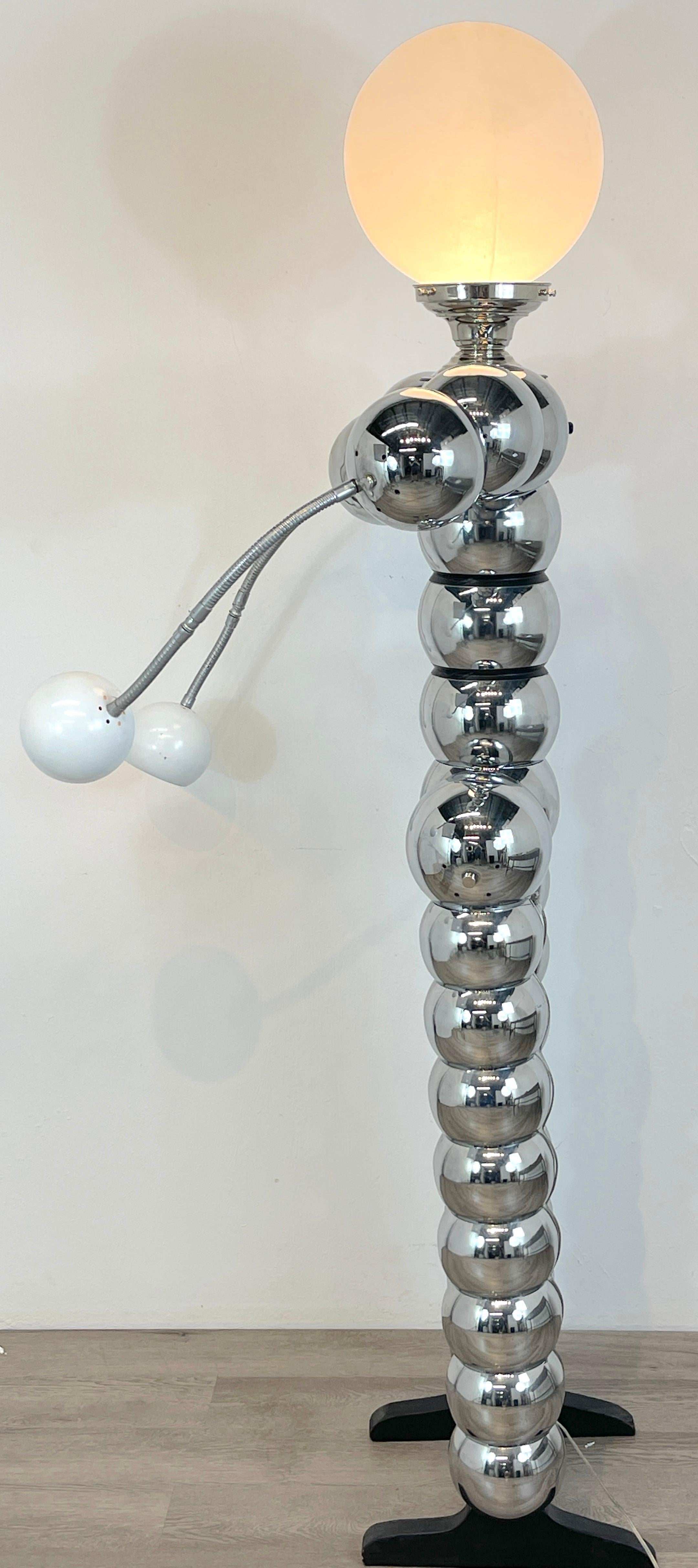 Ebonized Chrome Stacked Ball Articulated Robot Floor Lamp Attributed to George Kovacs