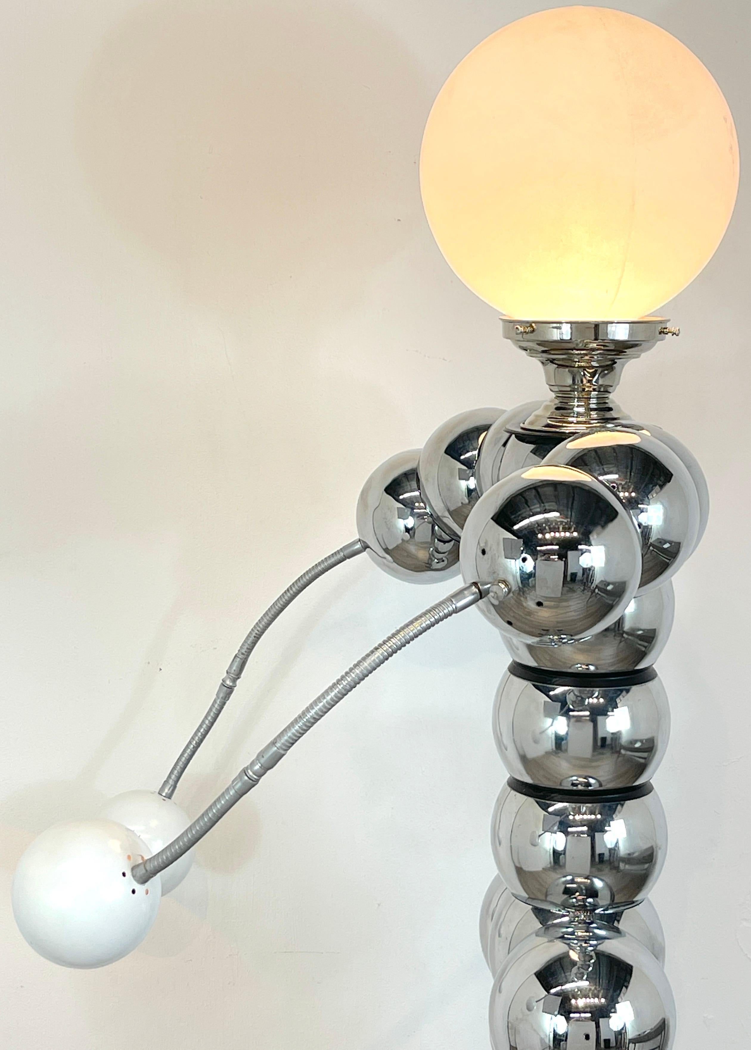 Chrome Stacked Ball Articulated Robot Floor Lamp Attributed to George Kovacs In Good Condition In West Palm Beach, FL