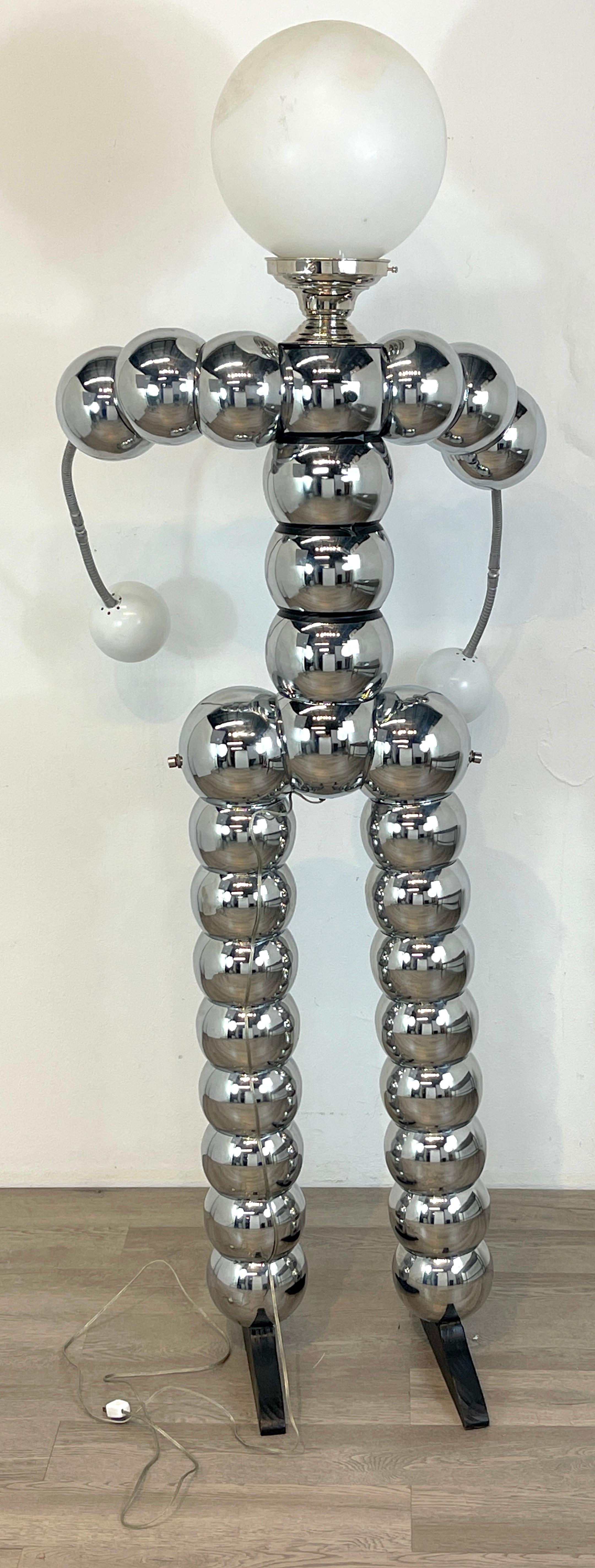 20th Century Chrome Stacked Ball Articulated Robot Floor Lamp Attributed to George Kovacs