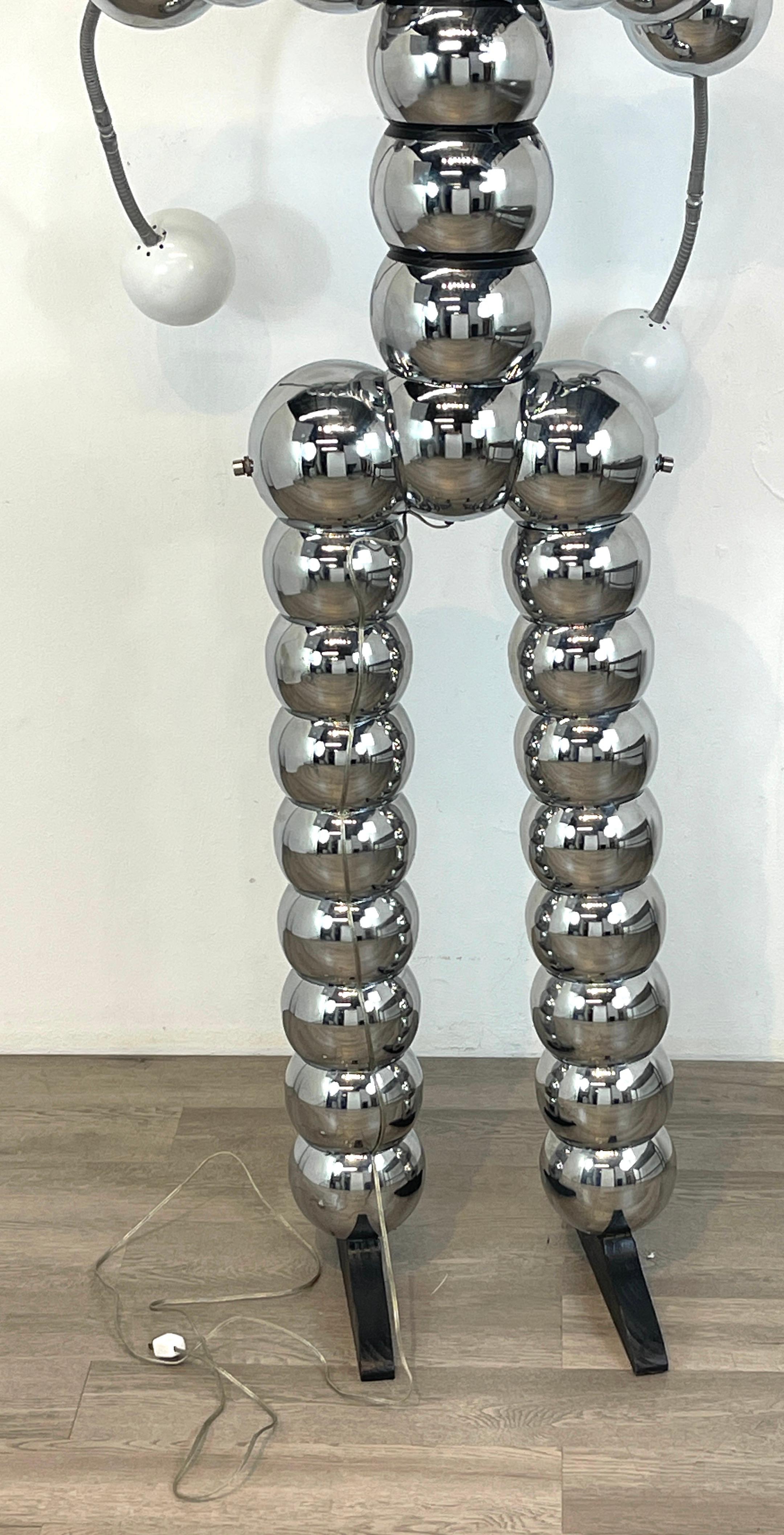 Wood Chrome Stacked Ball Articulated Robot Floor Lamp Attributed to George Kovacs