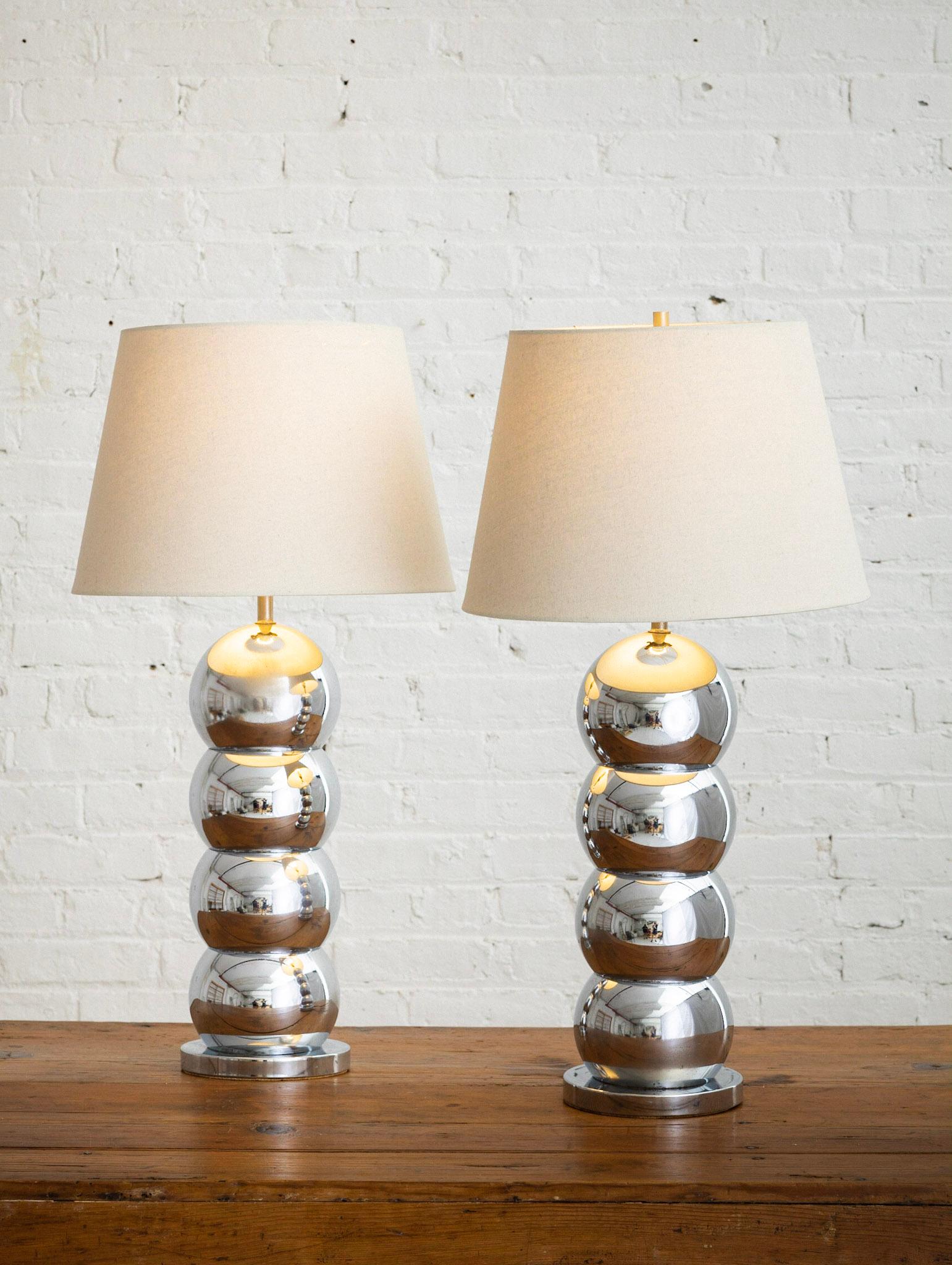 Chrome Stacked Ball ‘Caterpillar’ Lamps in the Style of George Kovacs, a Pair 5