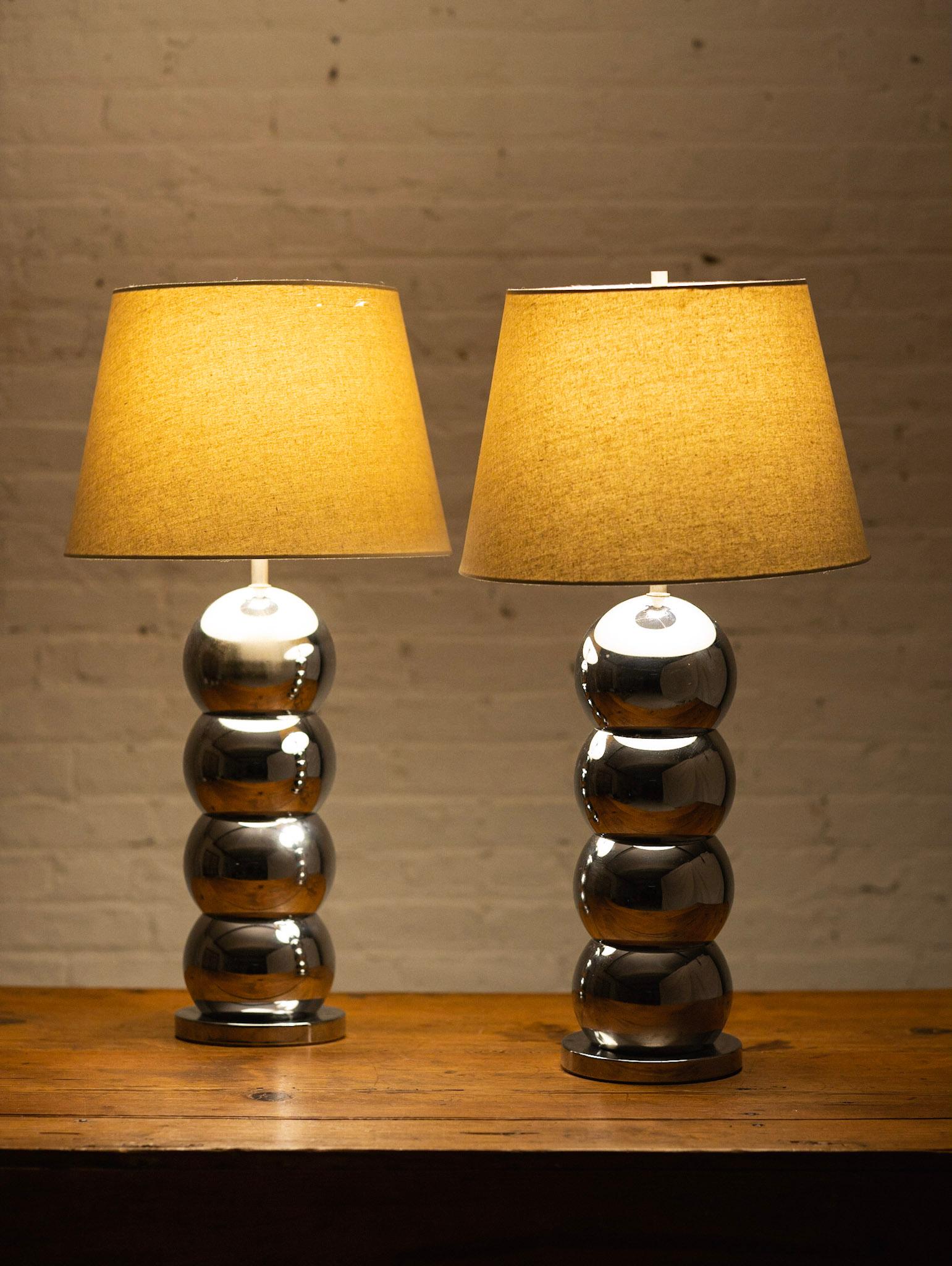 Chrome Stacked Ball ‘Caterpillar’ Lamps in the Style of George Kovacs, a Pair 6