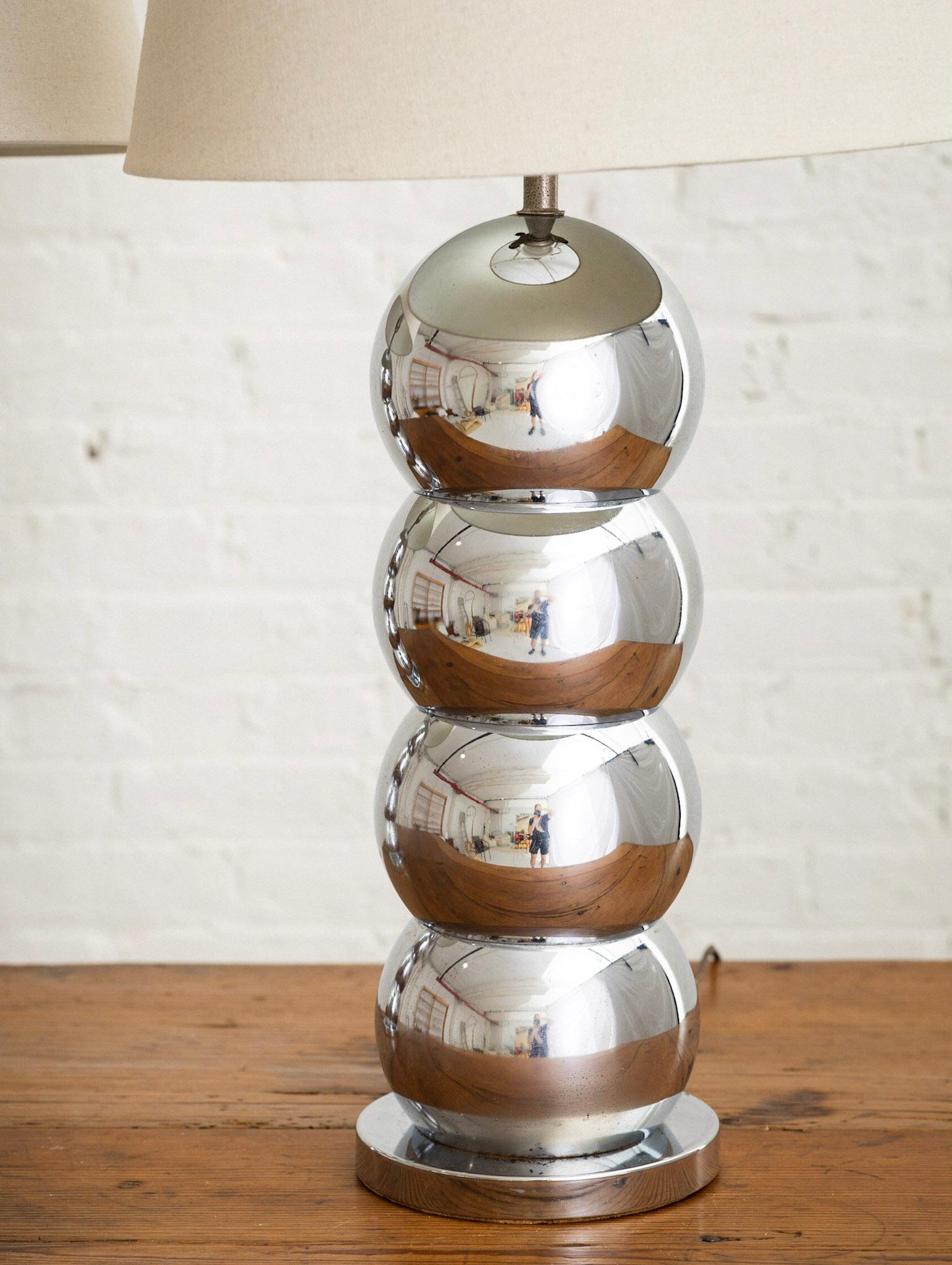 Chrome Stacked Ball ‘Caterpillar’ Lamps in the Style of George Kovacs, a Pair In Good Condition In Brooklyn, NY