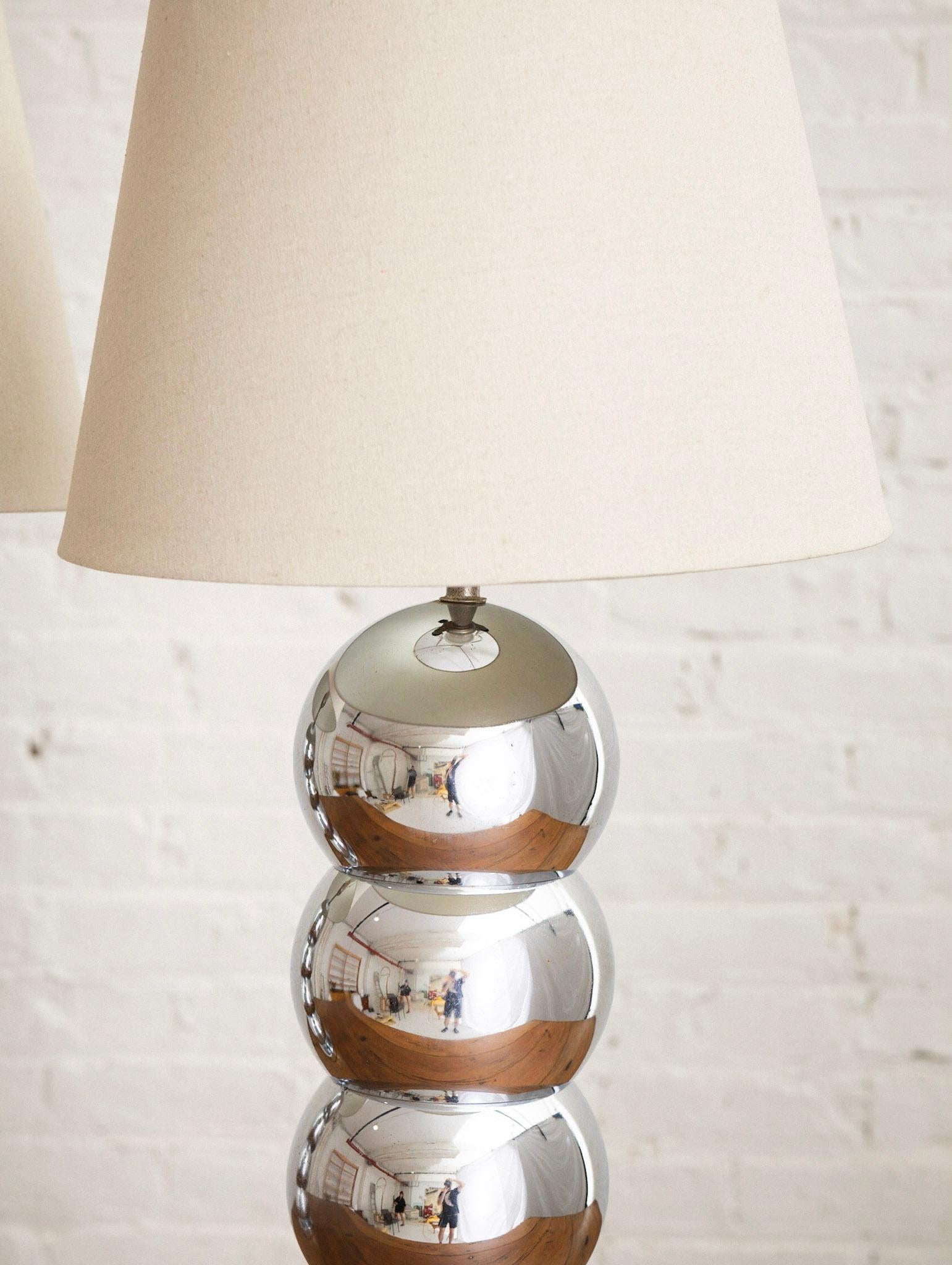 20th Century Chrome Stacked Ball ‘Caterpillar’ Lamps in the Style of George Kovacs, a Pair