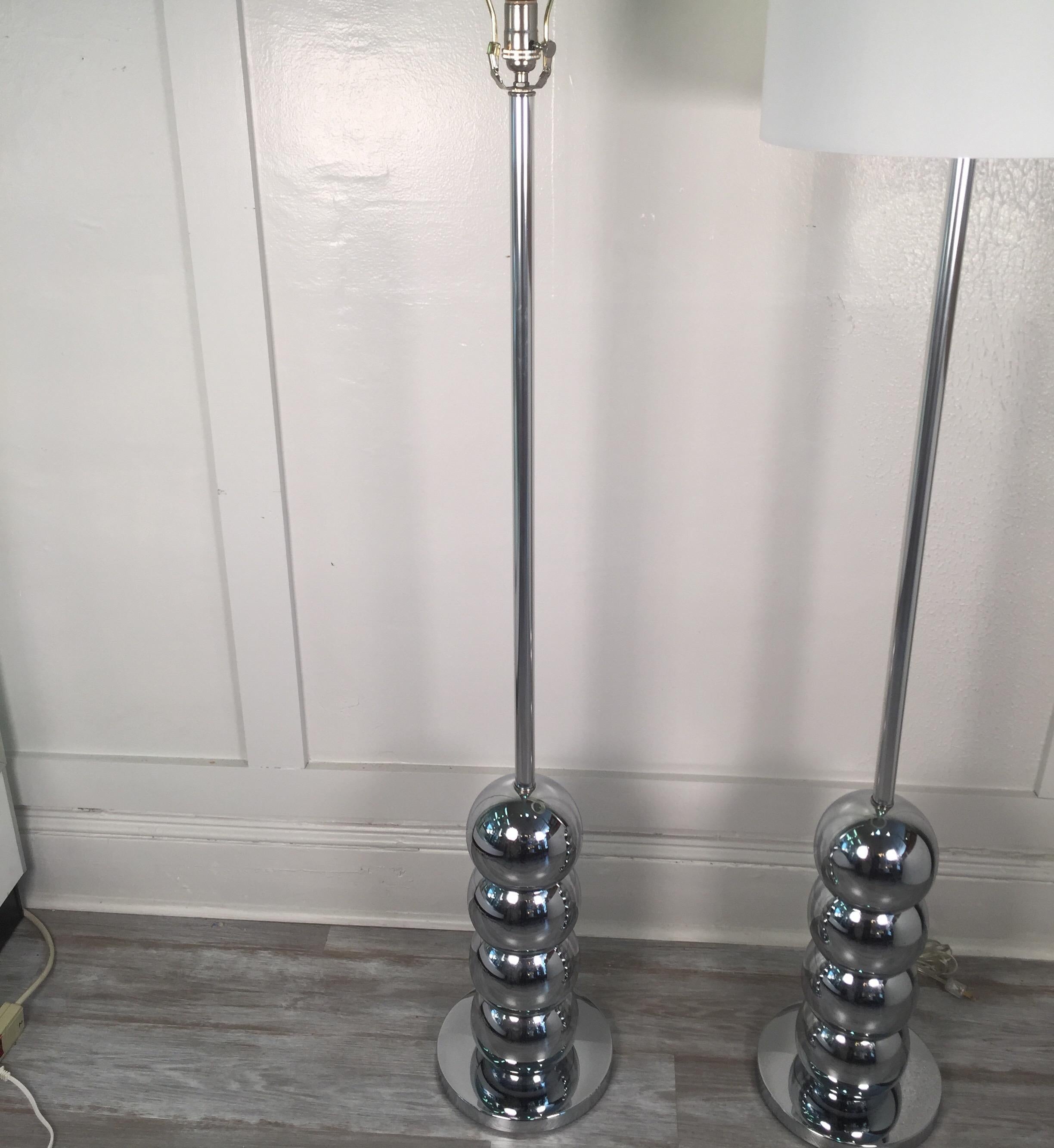 American Chrome Stacked Ball Floor Lamps in the Manner of George Kovacs, a Pair