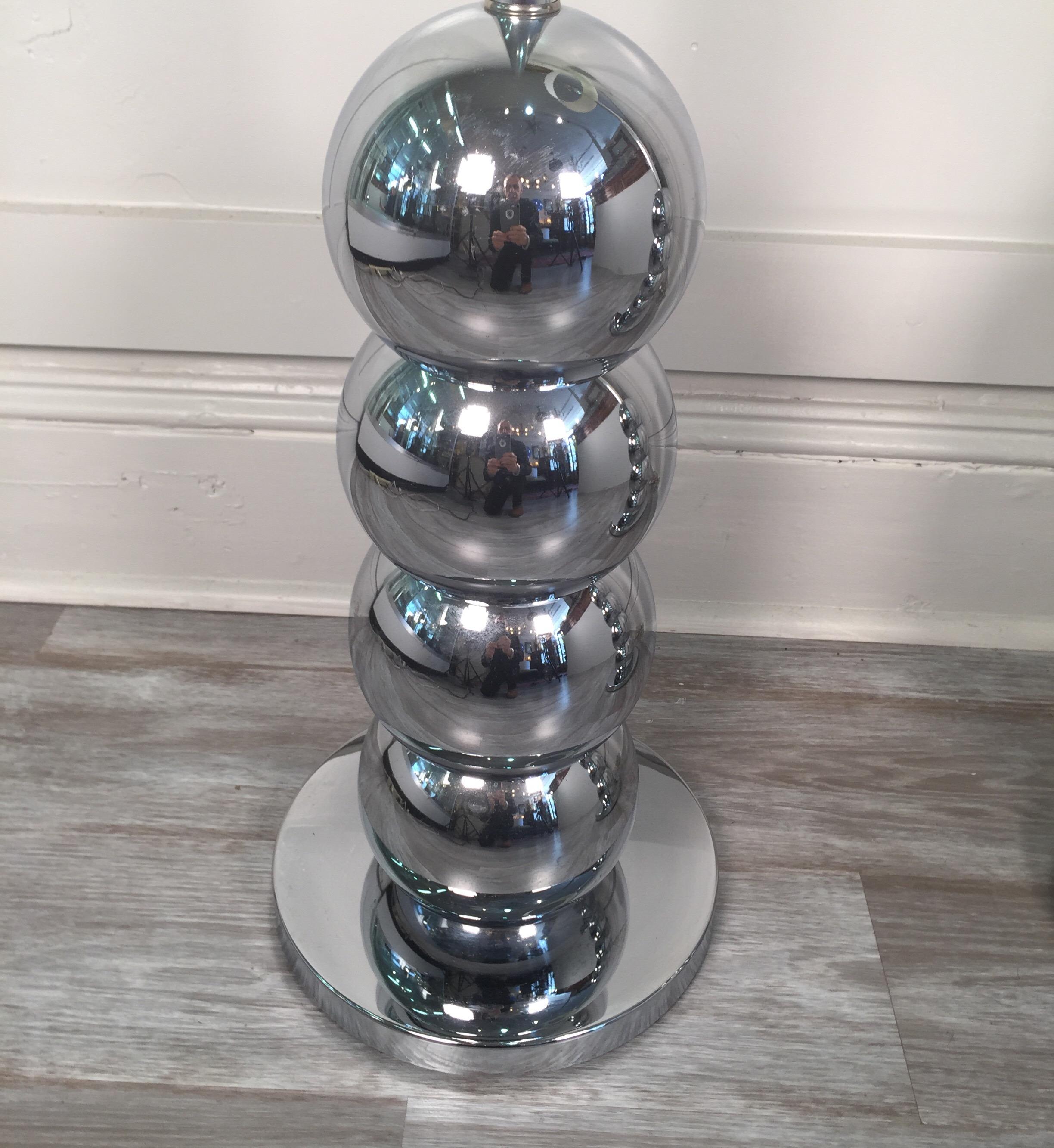 Chrome Stacked Ball Floor Lamps in the Manner of George Kovacs, a Pair In Good Condition In Lambertville, NJ