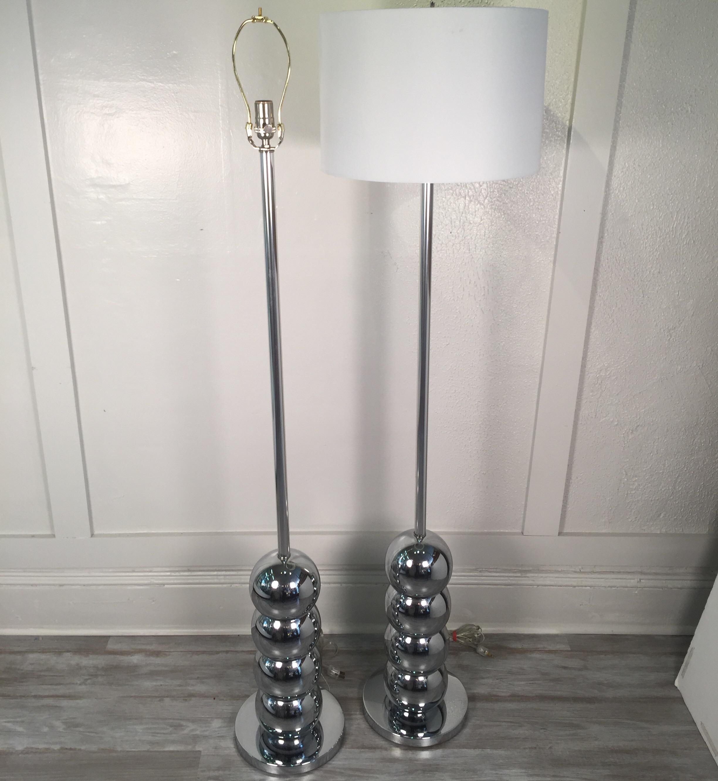 Chrome Stacked Ball Floor Lamps in the Manner of George Kovacs, a Pair 3