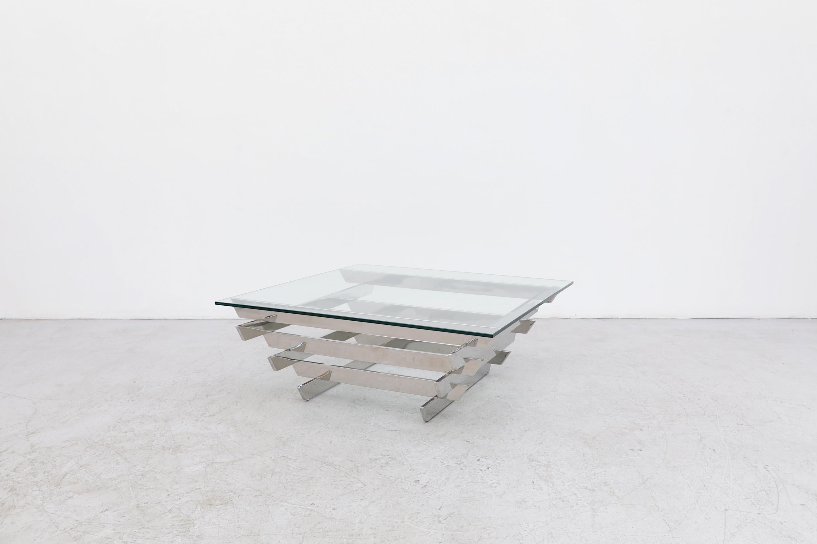 Chrome plated steel coffee table by Paul Mayen for Habitat. In original condition with light wear, consistent with its age and use.