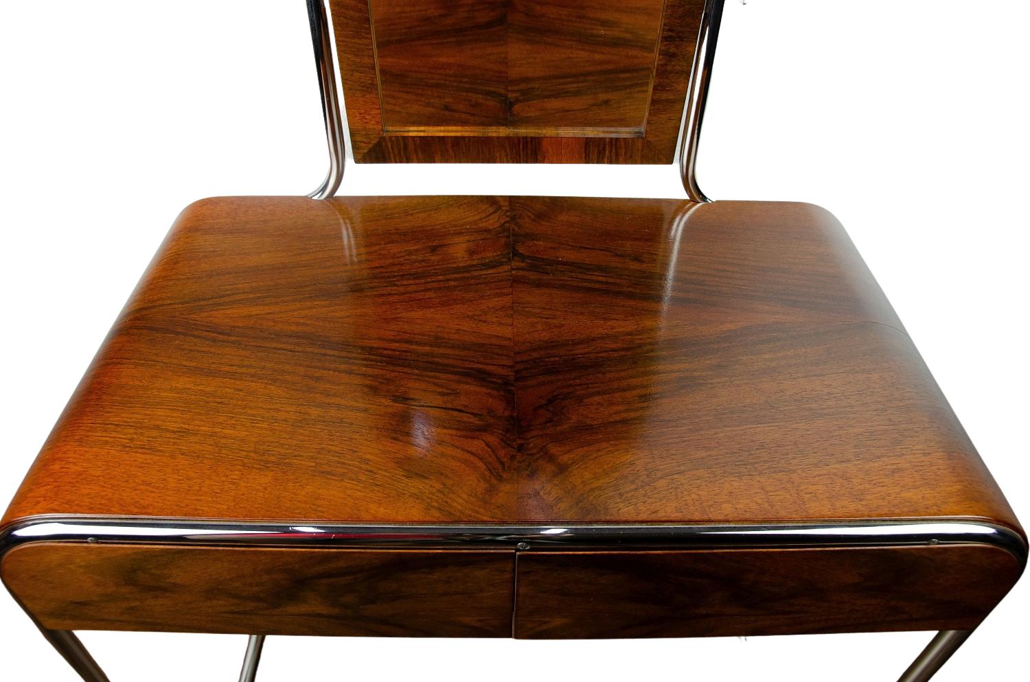 Contemporary Chrome Steel and Walnut Veneered Blockboard Bauhaus Vanity Dressing Table
