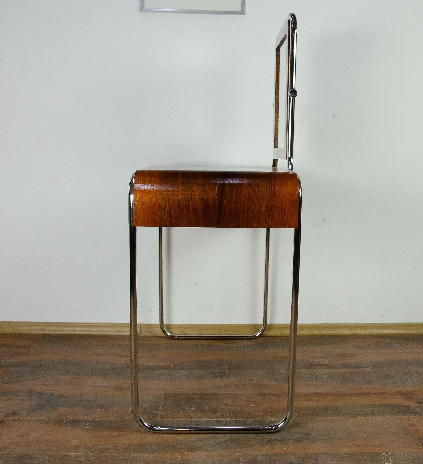 Chrome Steel and Walnut Veneered Blockboard Bauhaus Vanity Dressing Table 2