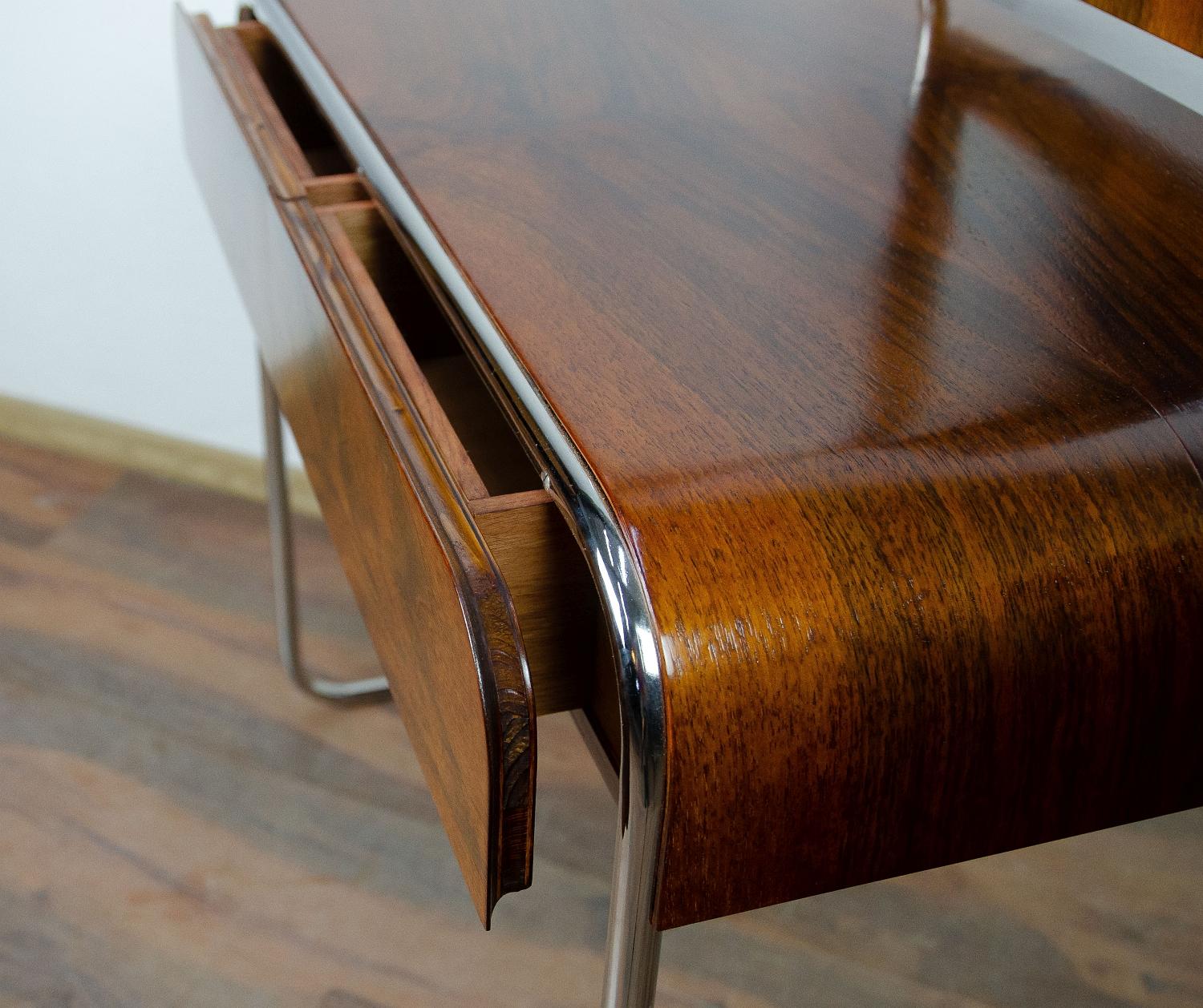 Chrome Steel and Walnut Veneered Blockboard Bauhaus Vanity Dressing Table 3