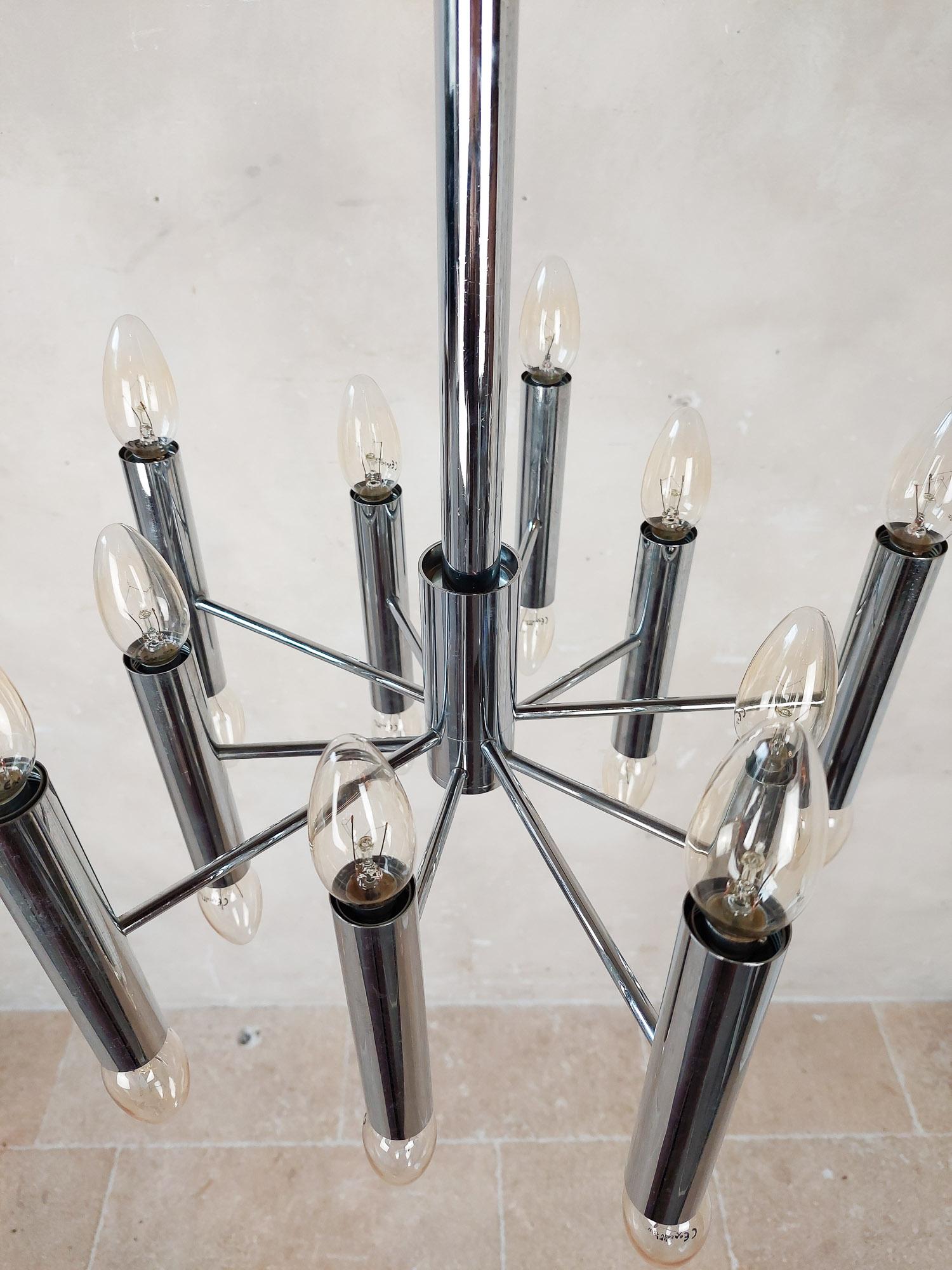 Italian Chrome Steel Hanging Lamp by Gaetano Sciolari for Boulanger, 1960s For Sale