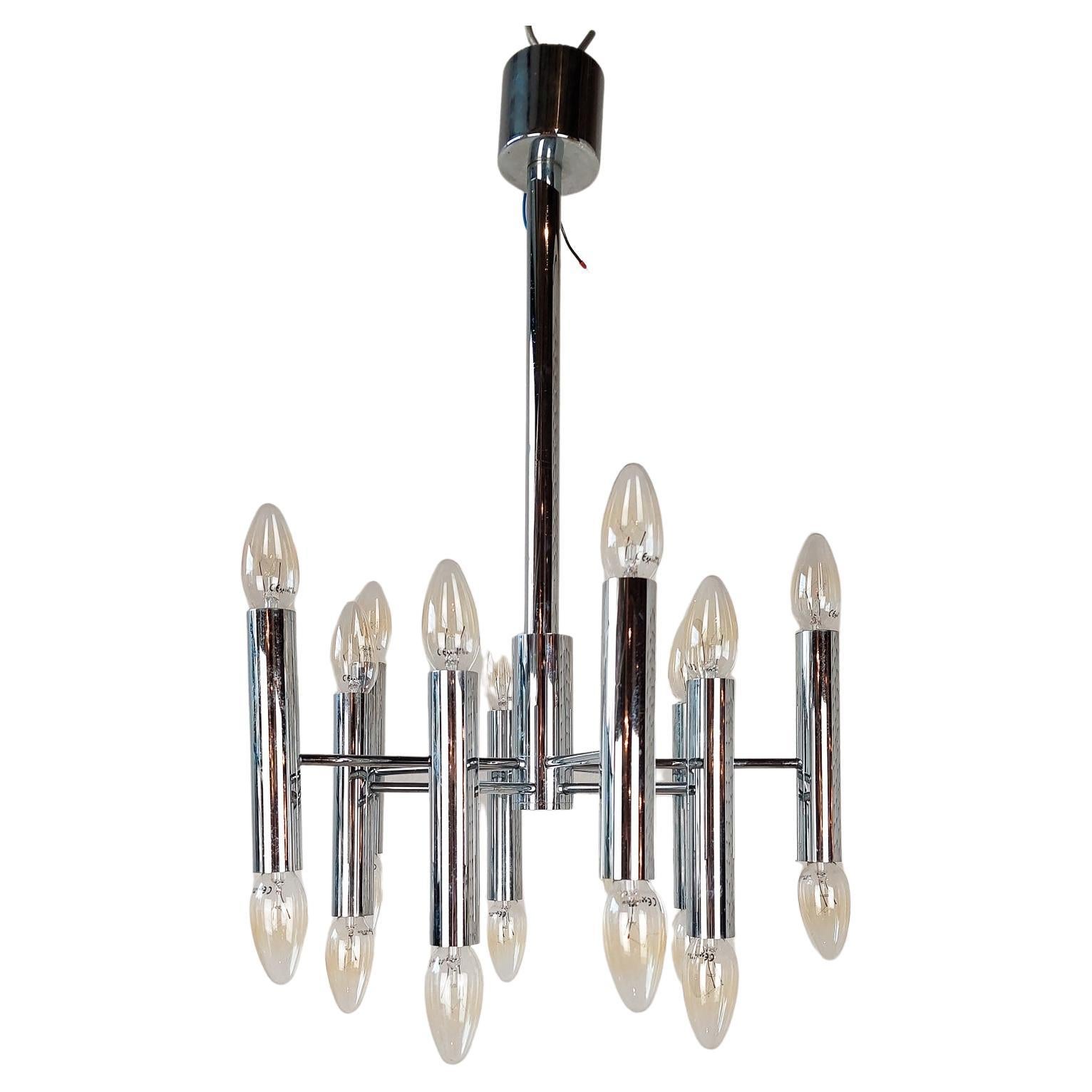 Chrome Steel Hanging Lamp by Gaetano Sciolari for Boulanger, 1960s For Sale