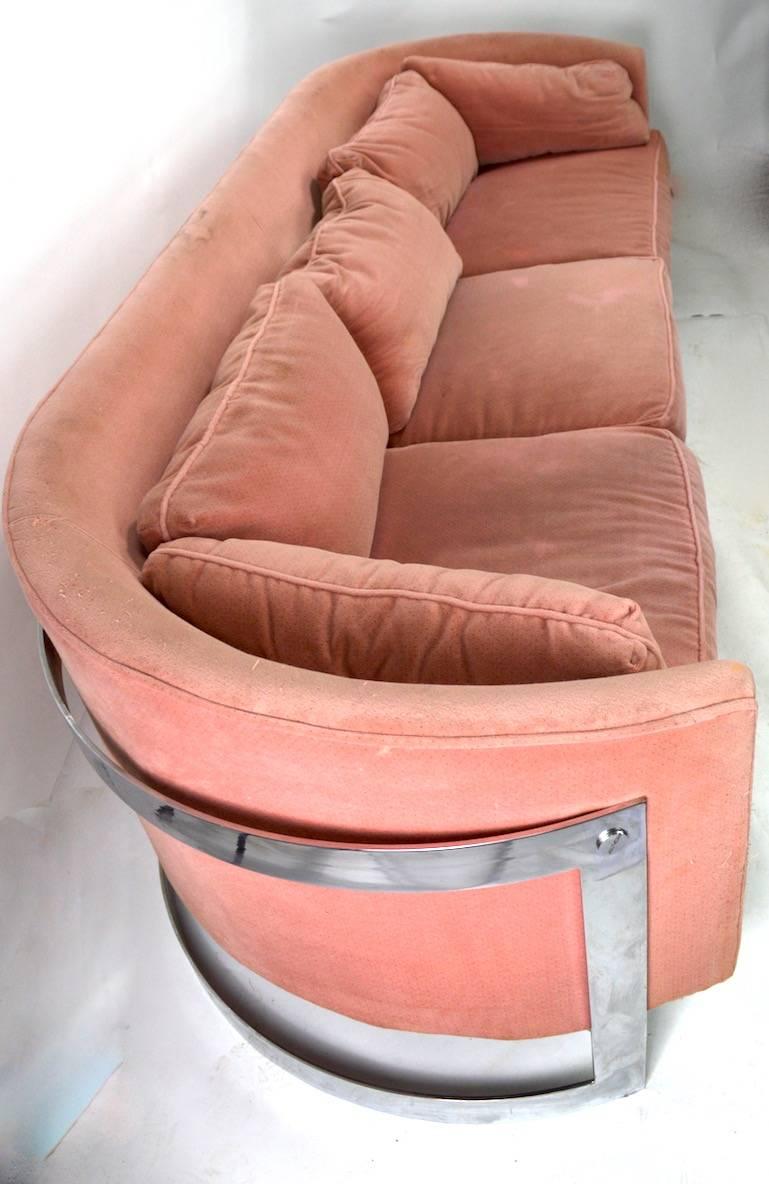 Mid-Century Modern Chrome Strap Sofa Attributed to Milo Baughman