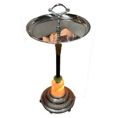 Chrome Streamline Art Deco Drink Side Glass Top Table w/ Light Up Base